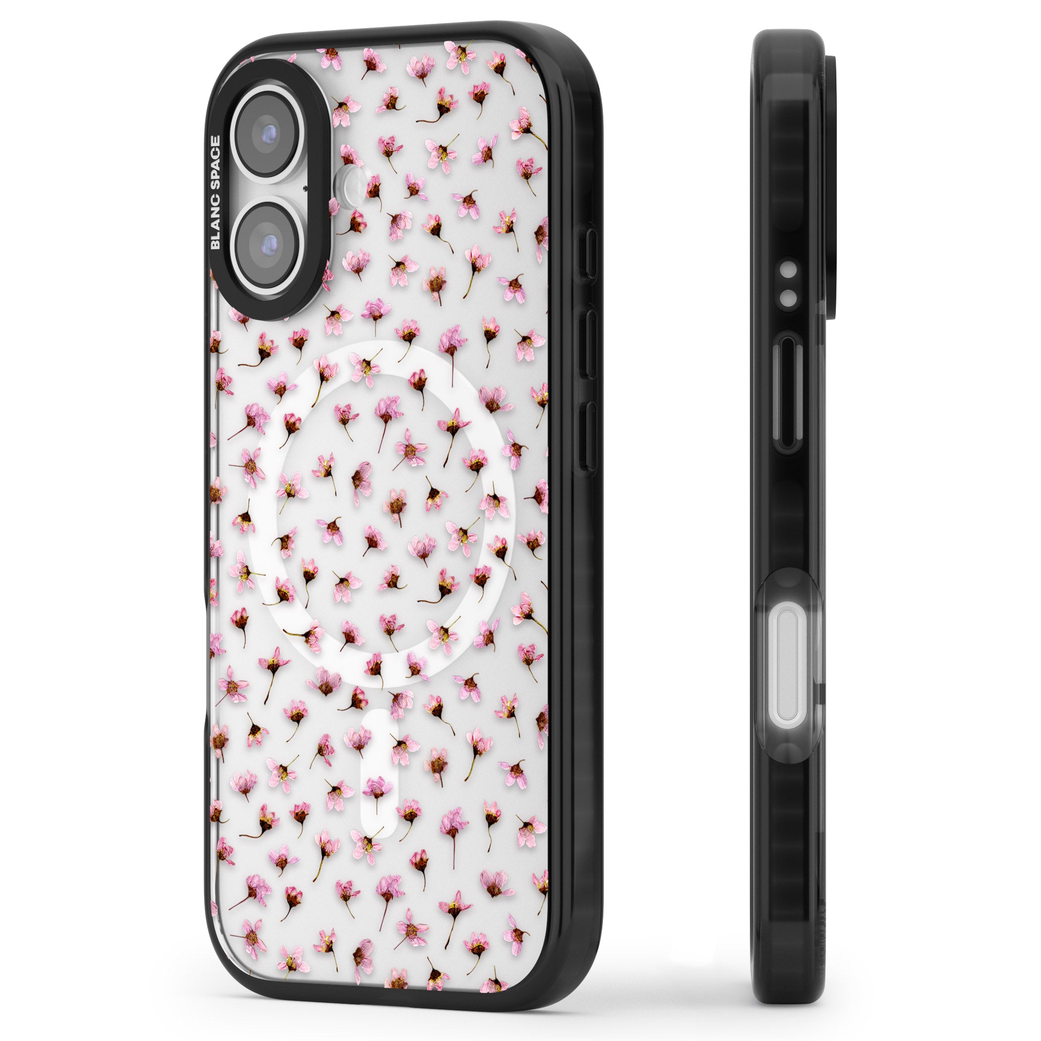 Pink Blossom iPhone 17 Impact Pro Black Phone Case Side Profile