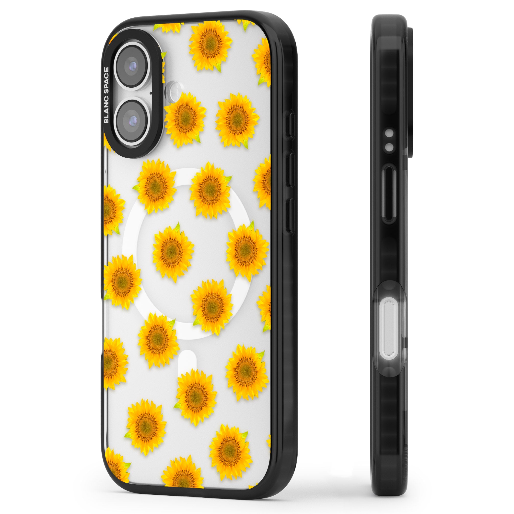 Sunflower Flourish iPhone 17 Impact Pro Black Phone Case Side Profile