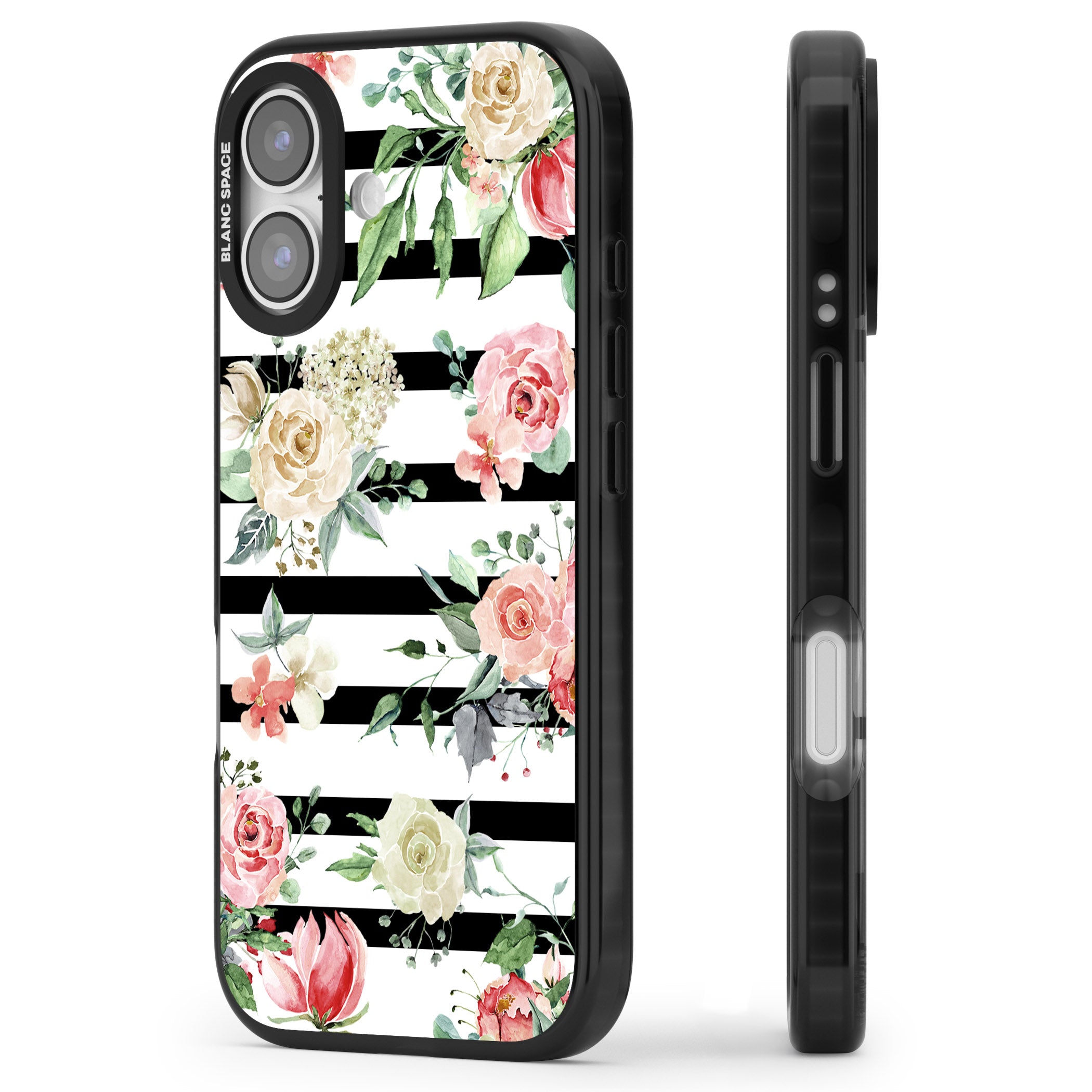 Floral Stripes iPhone 17 Impact Pro Black Phone Case Side Profile