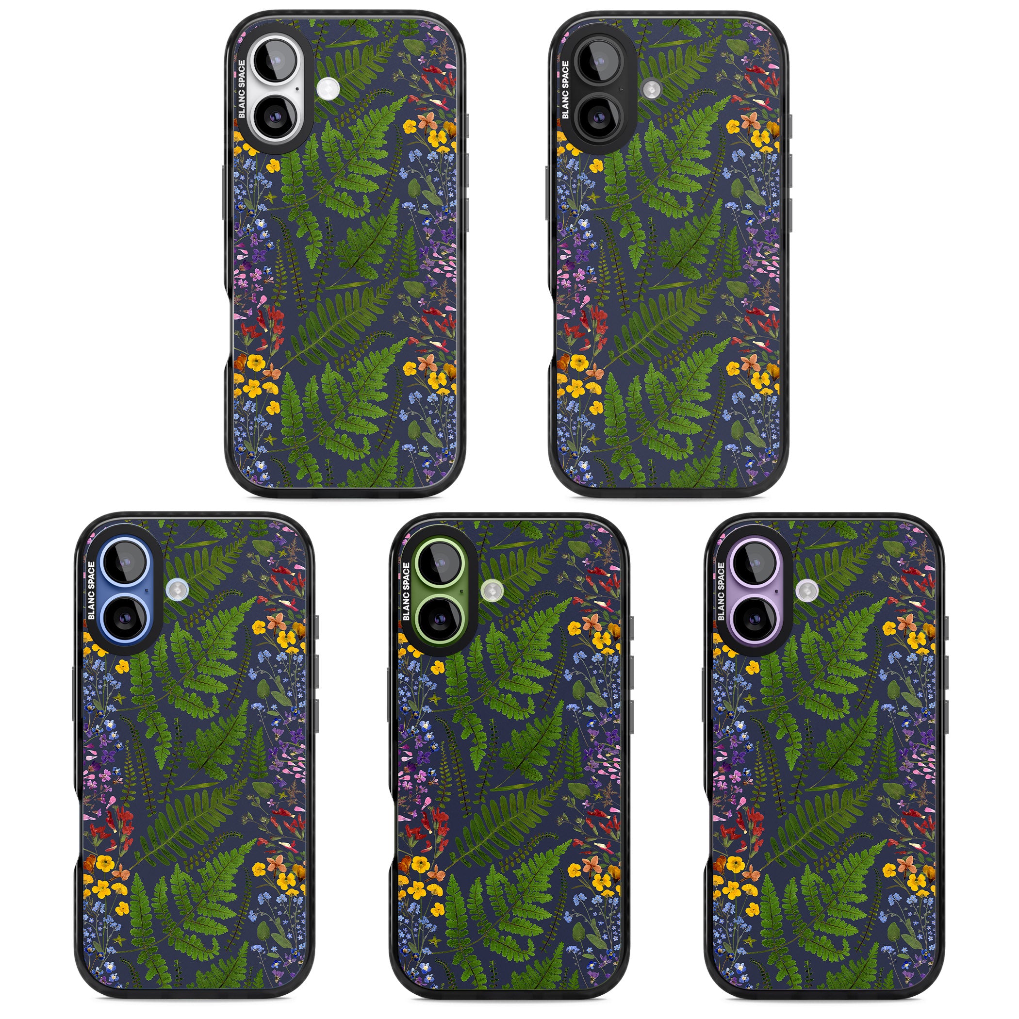 Busy Floral And Fern Design Navy iPhone 17 Impact Pro Black Phone Case APT Impact Protection