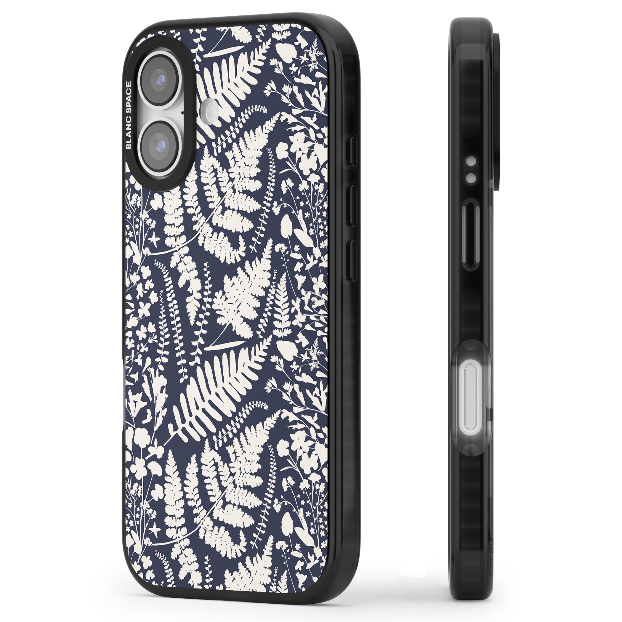 Wildflowers & Ferns On Navy iPhone 17 Impact Pro Black Phone Case Side Profile