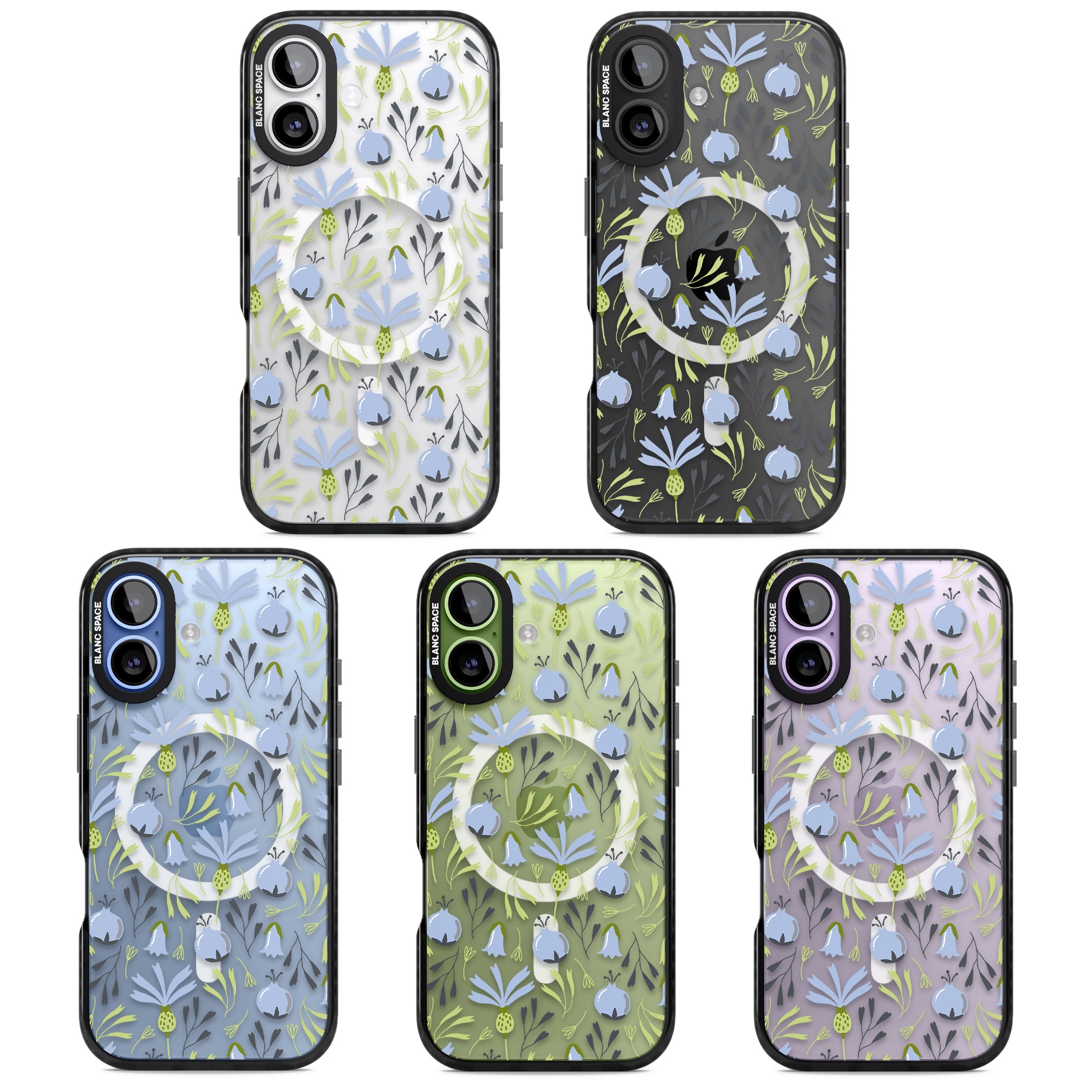 Blue Flora Bloom iPhone 17 Impact Pro Black Phone Case APT Impact Protection
