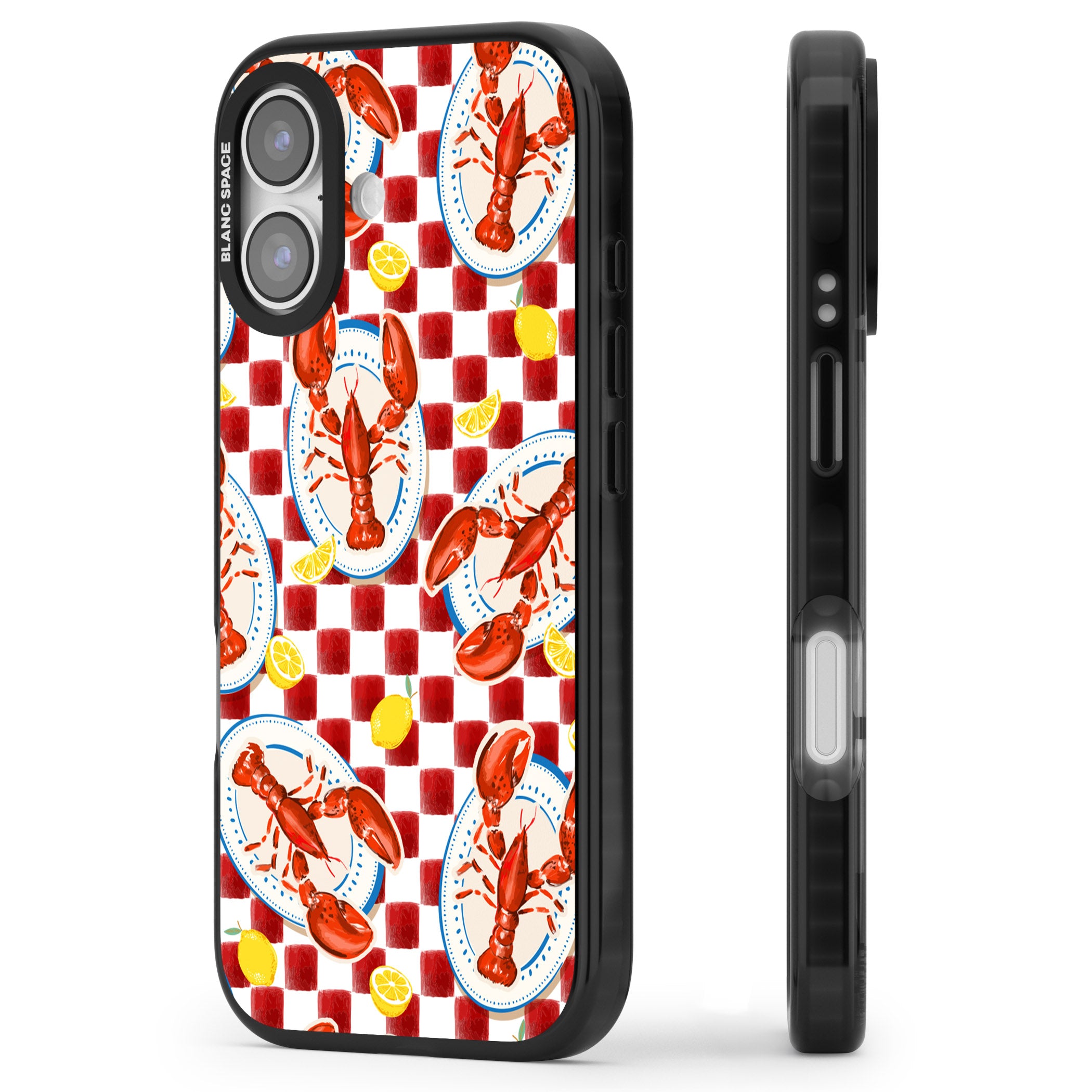 Red Lobster Checkered iPhone 17 Impact Pro Black Phone Case Side Profile