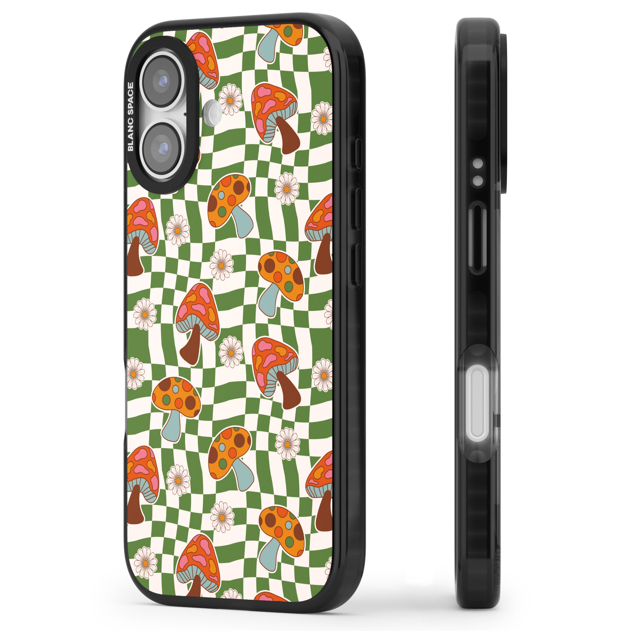 Wavy Checked Shroom & Bloom iPhone 17 Impact Pro Black Phone Case Side Profile