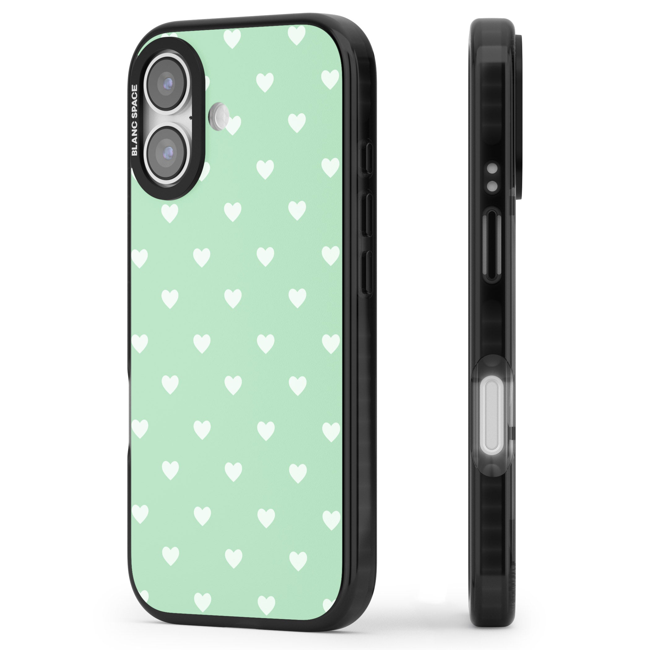 Small Heart Pattern: Green iPhone 17 Impact Pro Black Phone Case Side Profile