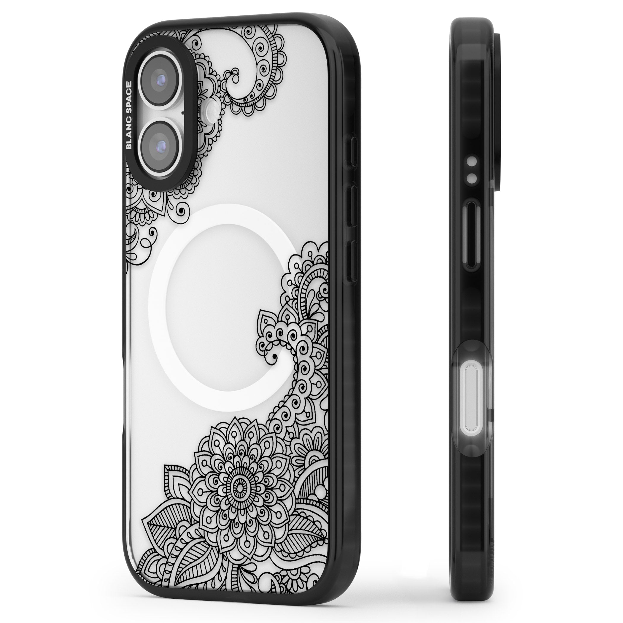 Black Henna Botanicals iPhone 17 Impact Pro Black Phone Case Side Profile