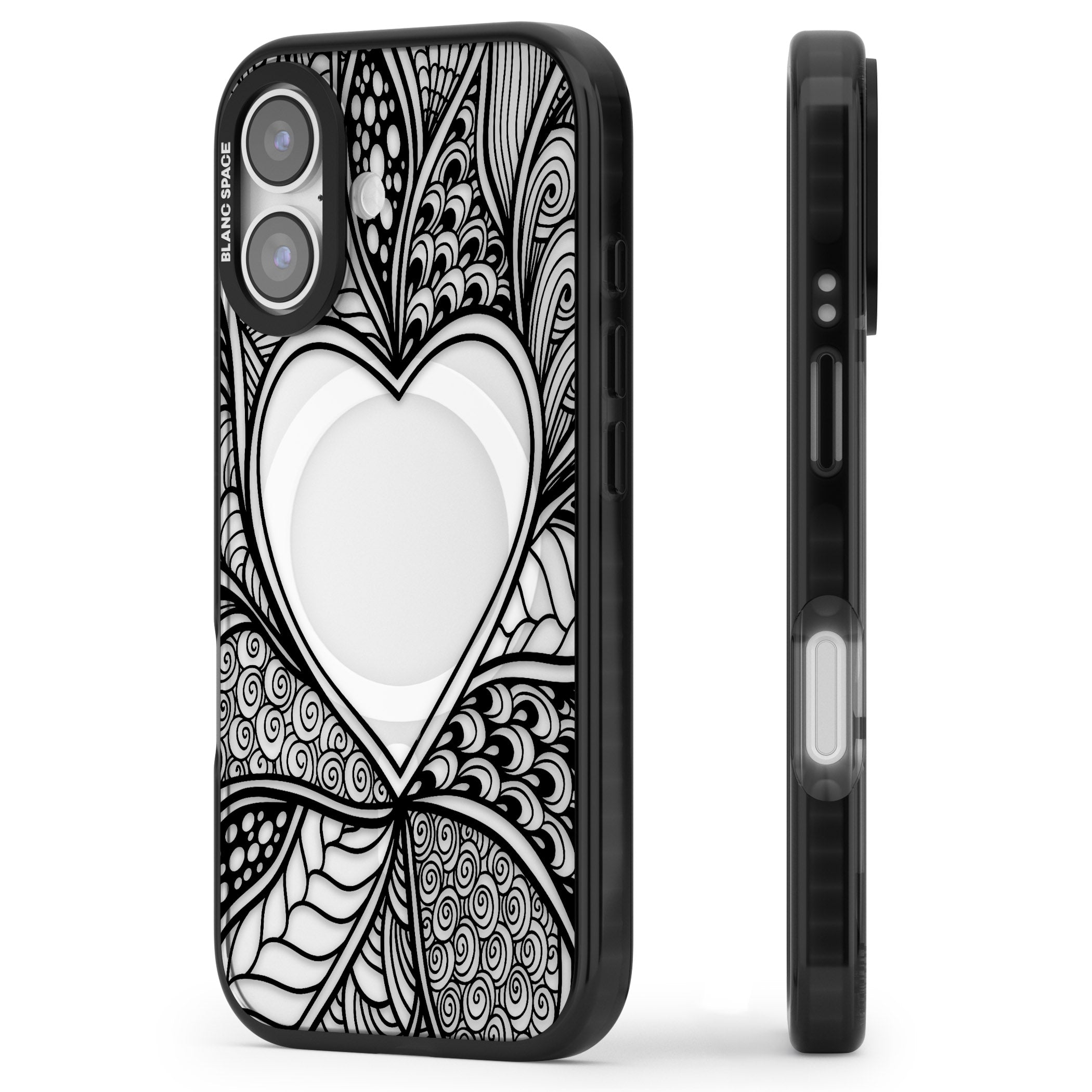 Black Henna Heart iPhone 17 Impact Pro Black Phone Case Side Profile