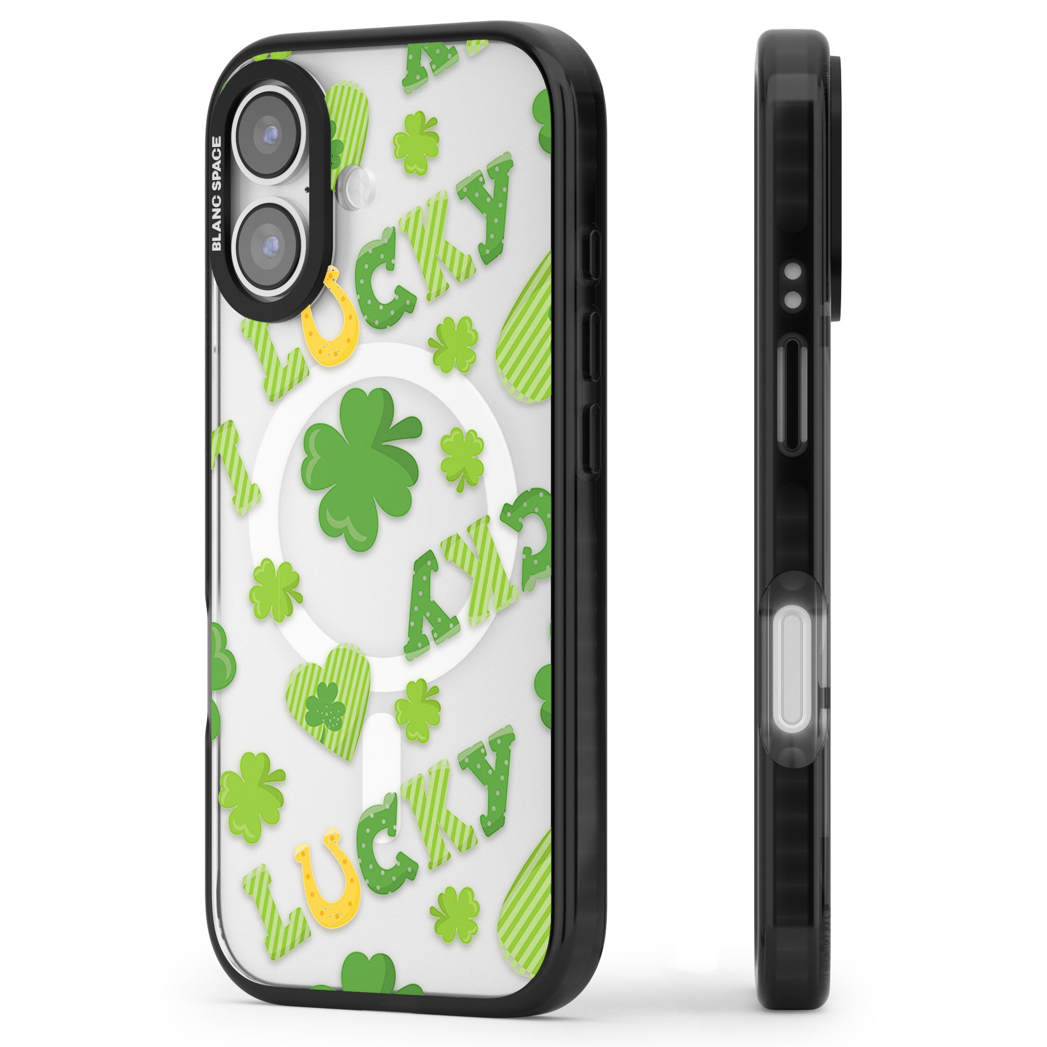 Lucky Irish Clover iPhone 17 Impact Pro Black Phone Case Side Profile