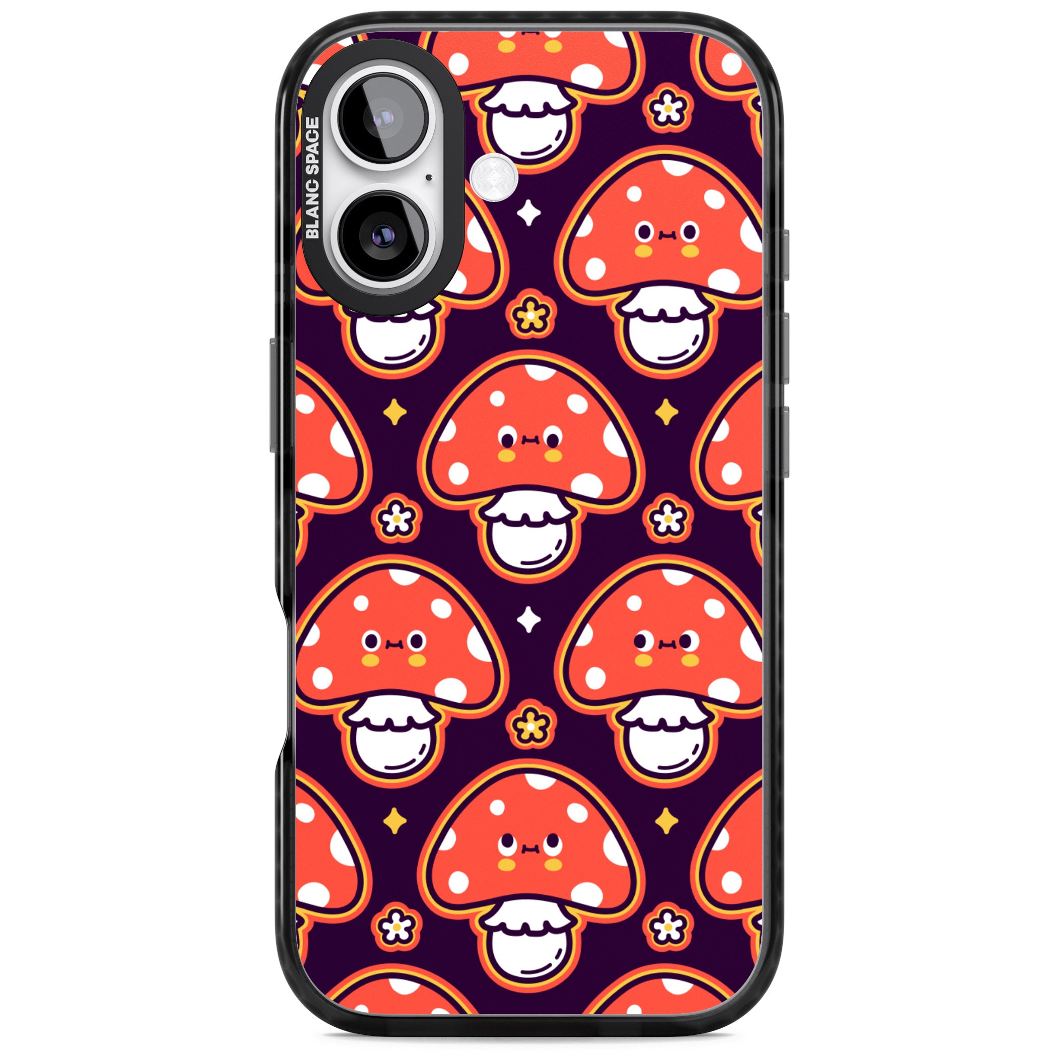Mushroom Kawaii Pattern iPhone 17 Impact Pro Black Phone Case
