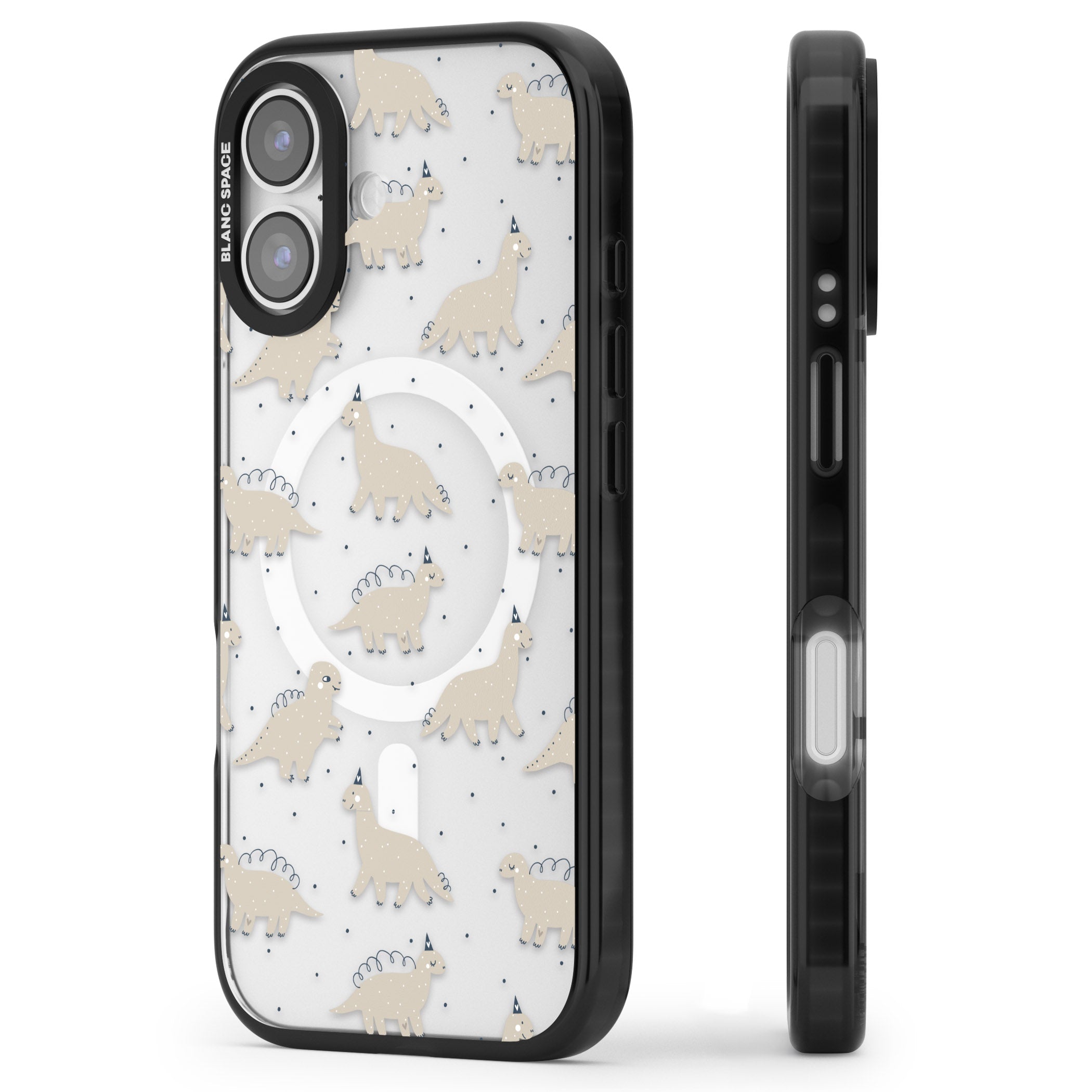 Adorable Dino Pattern iPhone 17 Impact Pro Black Phone Case Side Profile