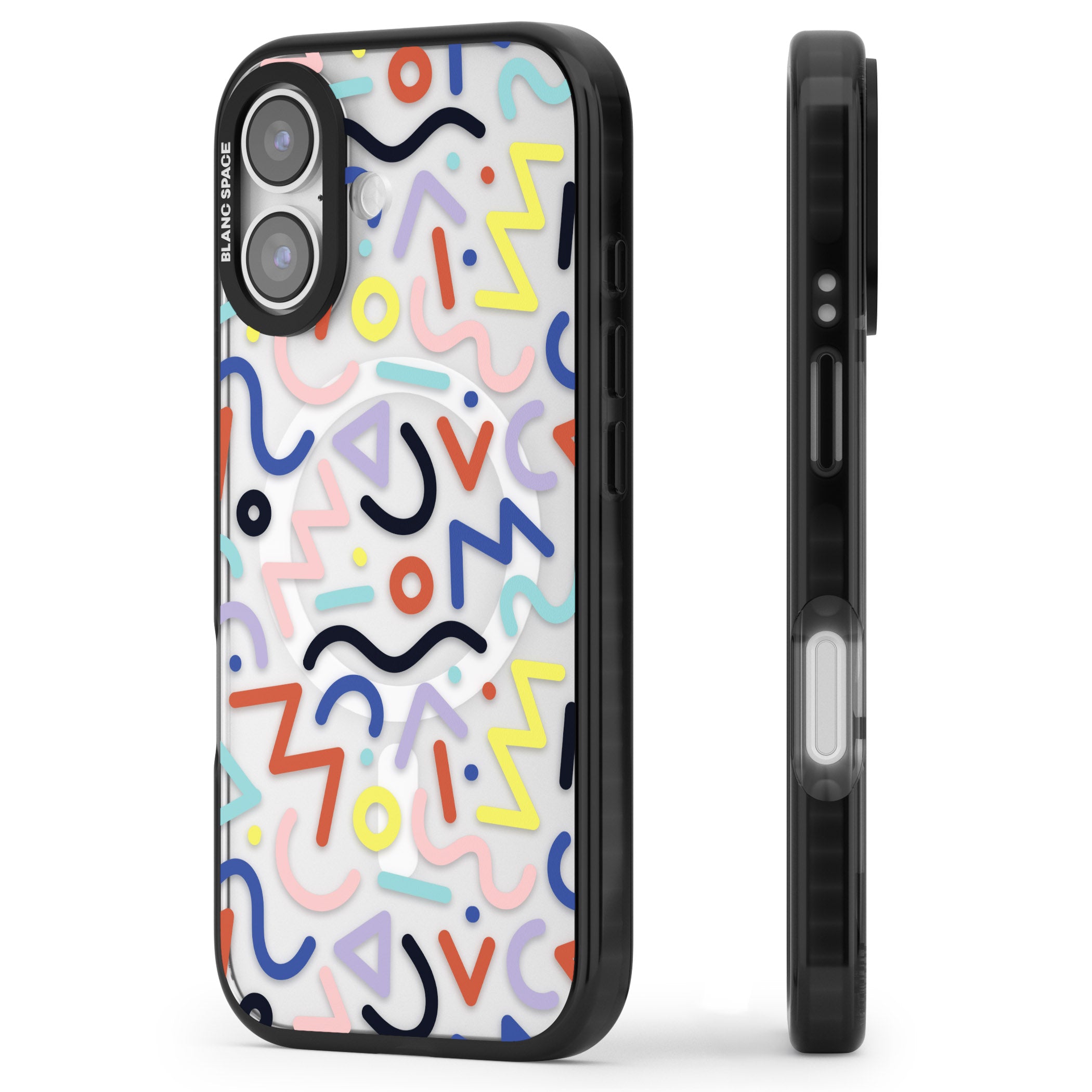 Memphis Retro Pattern iPhone 17 Impact Pro Black Phone Case Side Profile
