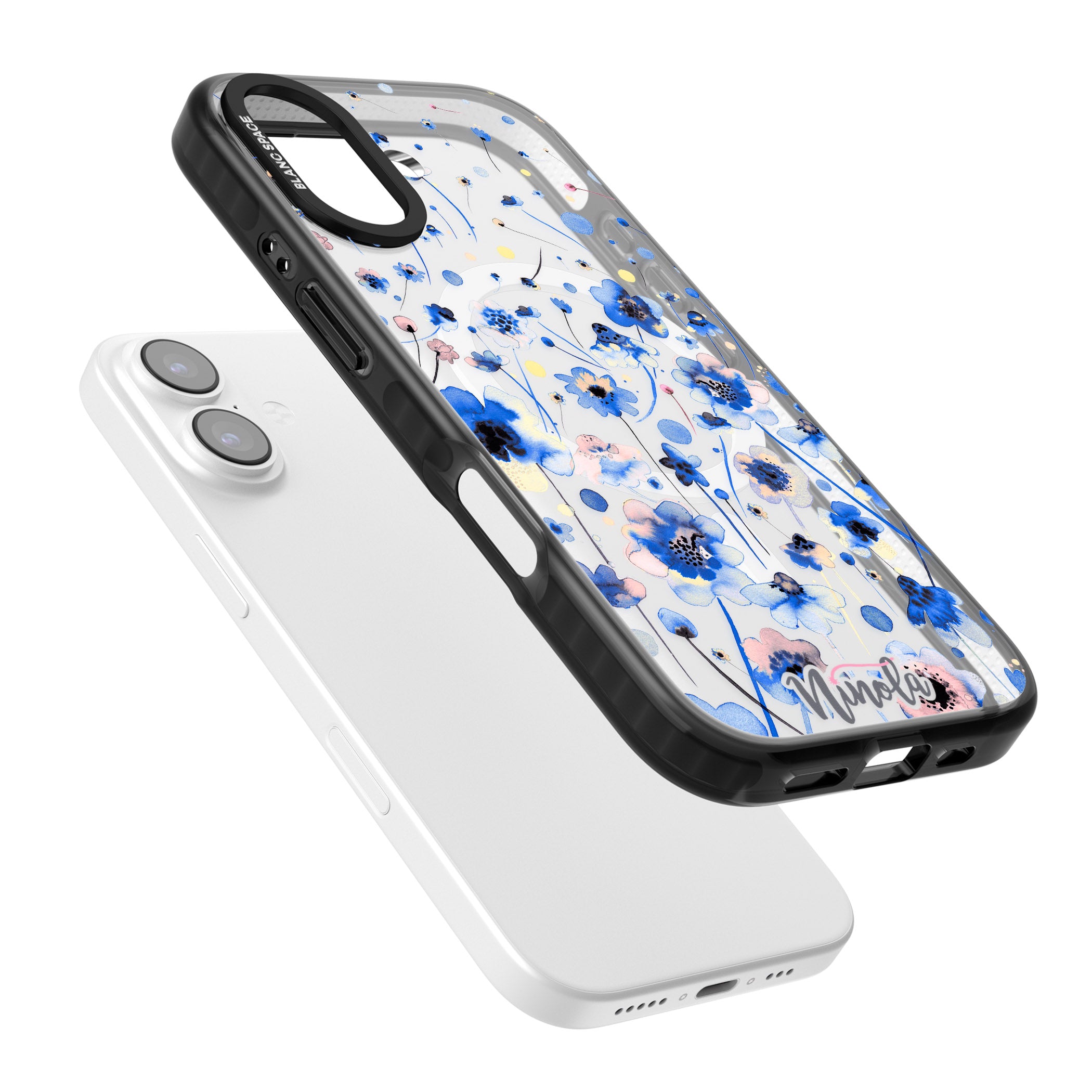 Ink Flowers Blue iPhone 17 Impact Pro Black Phone Case Colours