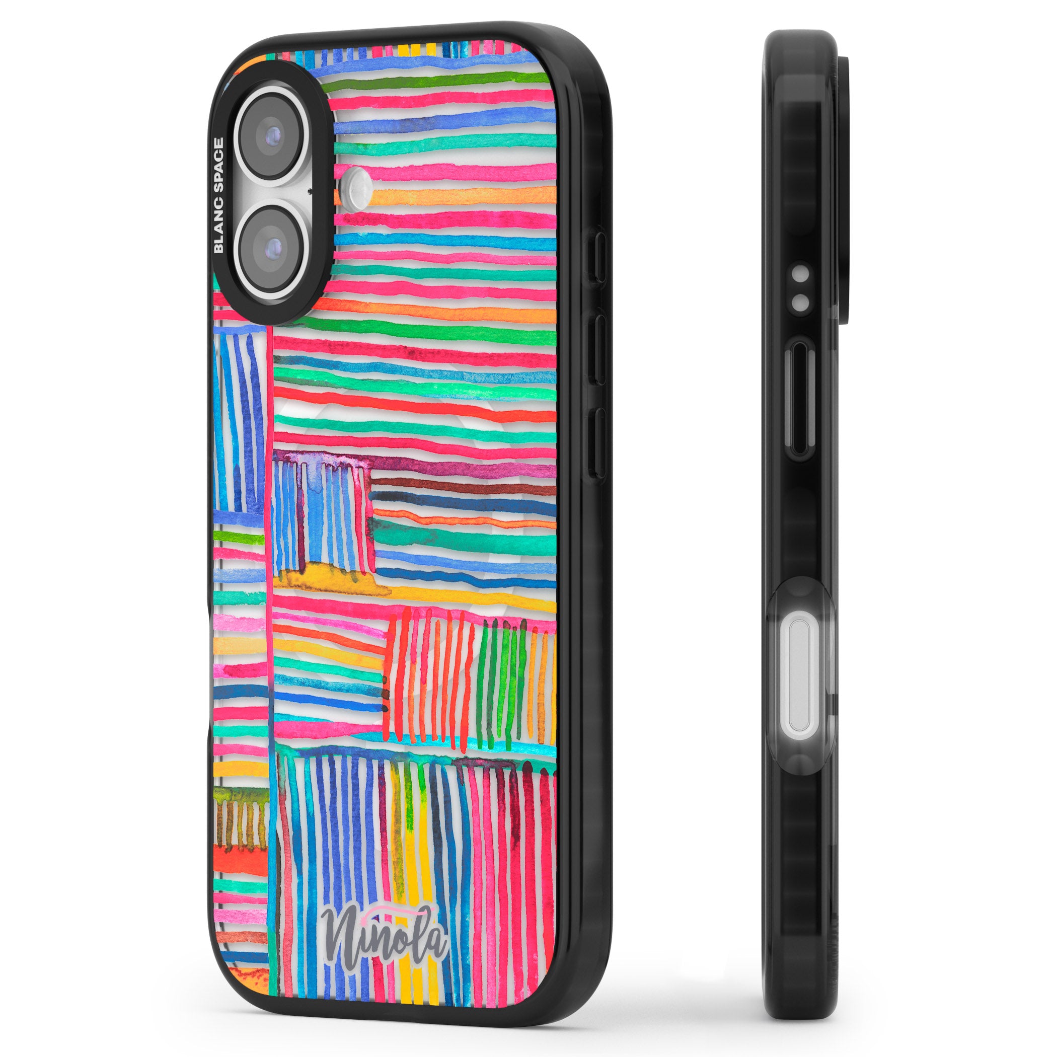 Vibrant Watercolor Lines iPhone 17 Impact Pro Black Phone Case Side Profile
