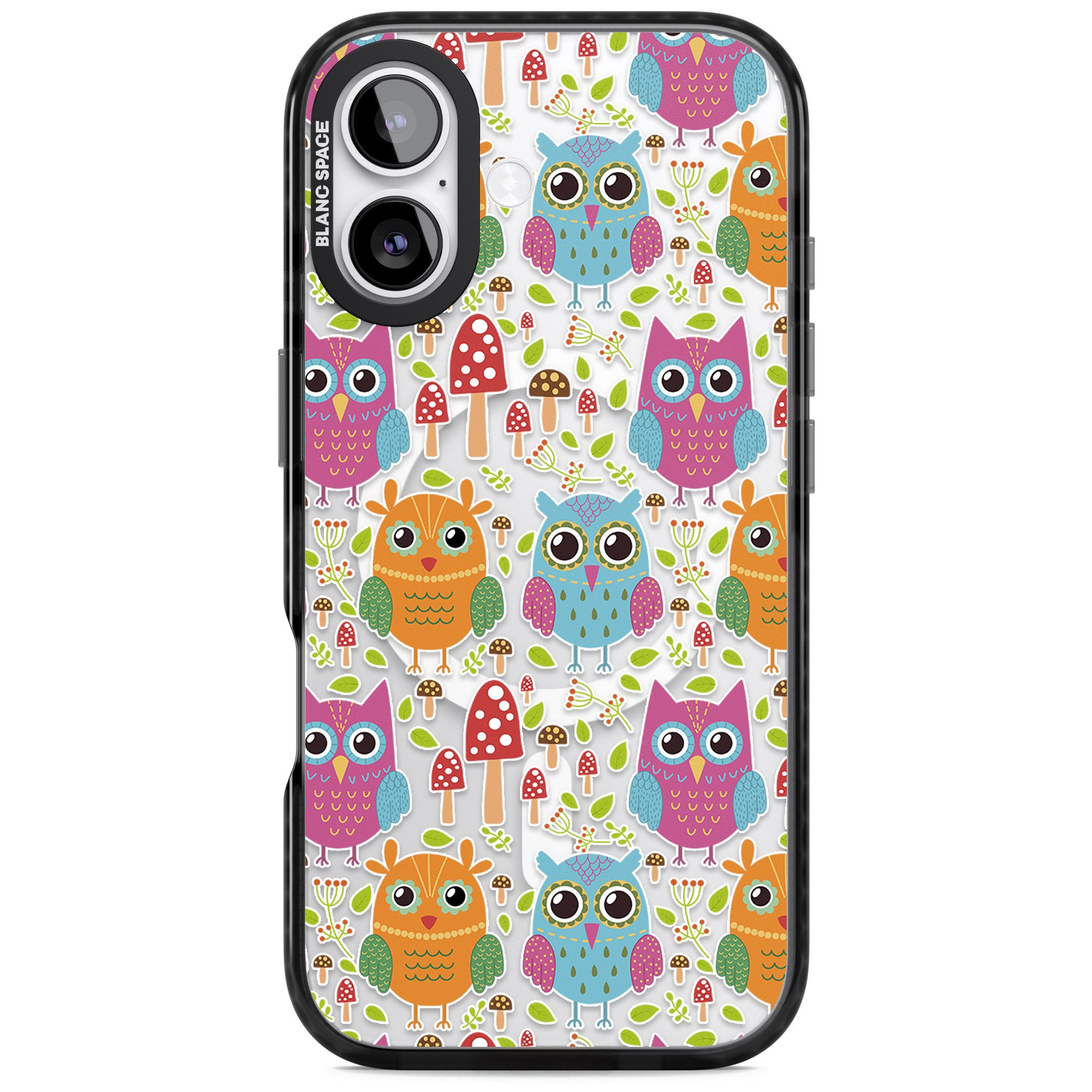 Forrest Owl Clear Pattern iPhone 17 Impact Pro Black Phone Case