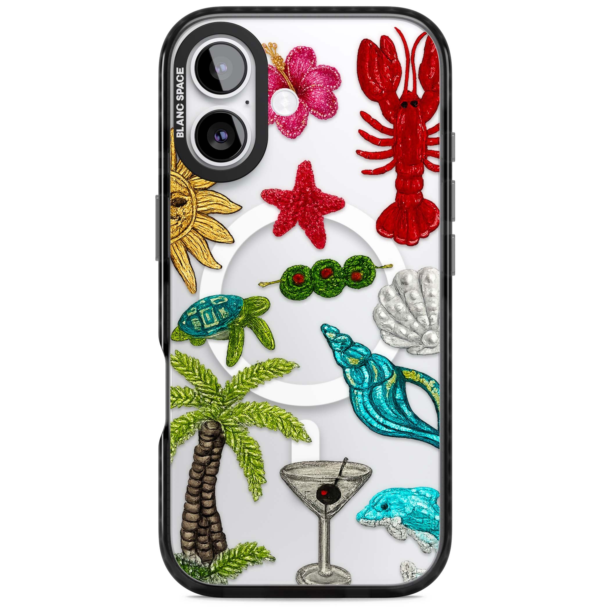 Painted Coastal Pattern coastal iPhone case | Black Impact Magsafe case for iPhone 17
