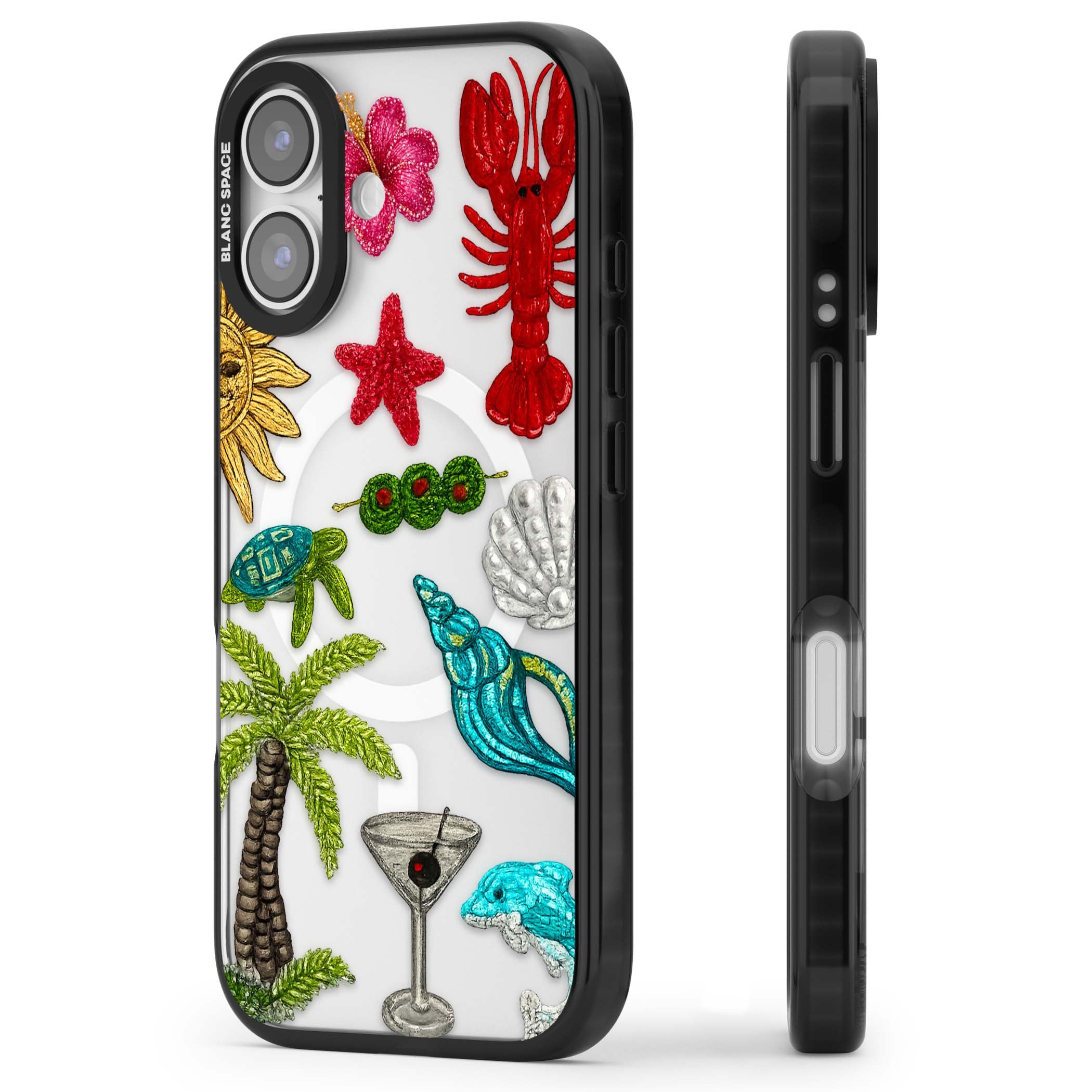 Painted Coastal Pattern coastal iPhone case | Black Impact Magsafe case for iPhone 17