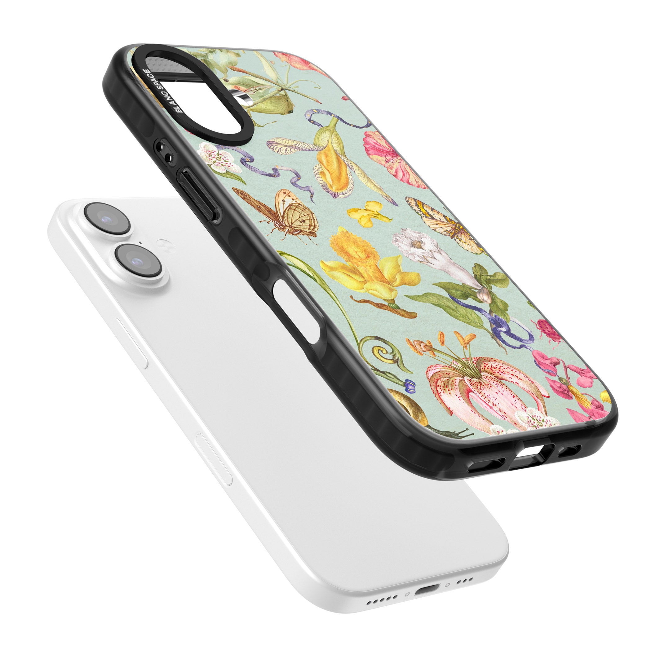 Blue Vintage Painted Flowers iPhone 17 Impact Pro Black Phone Case Colours
