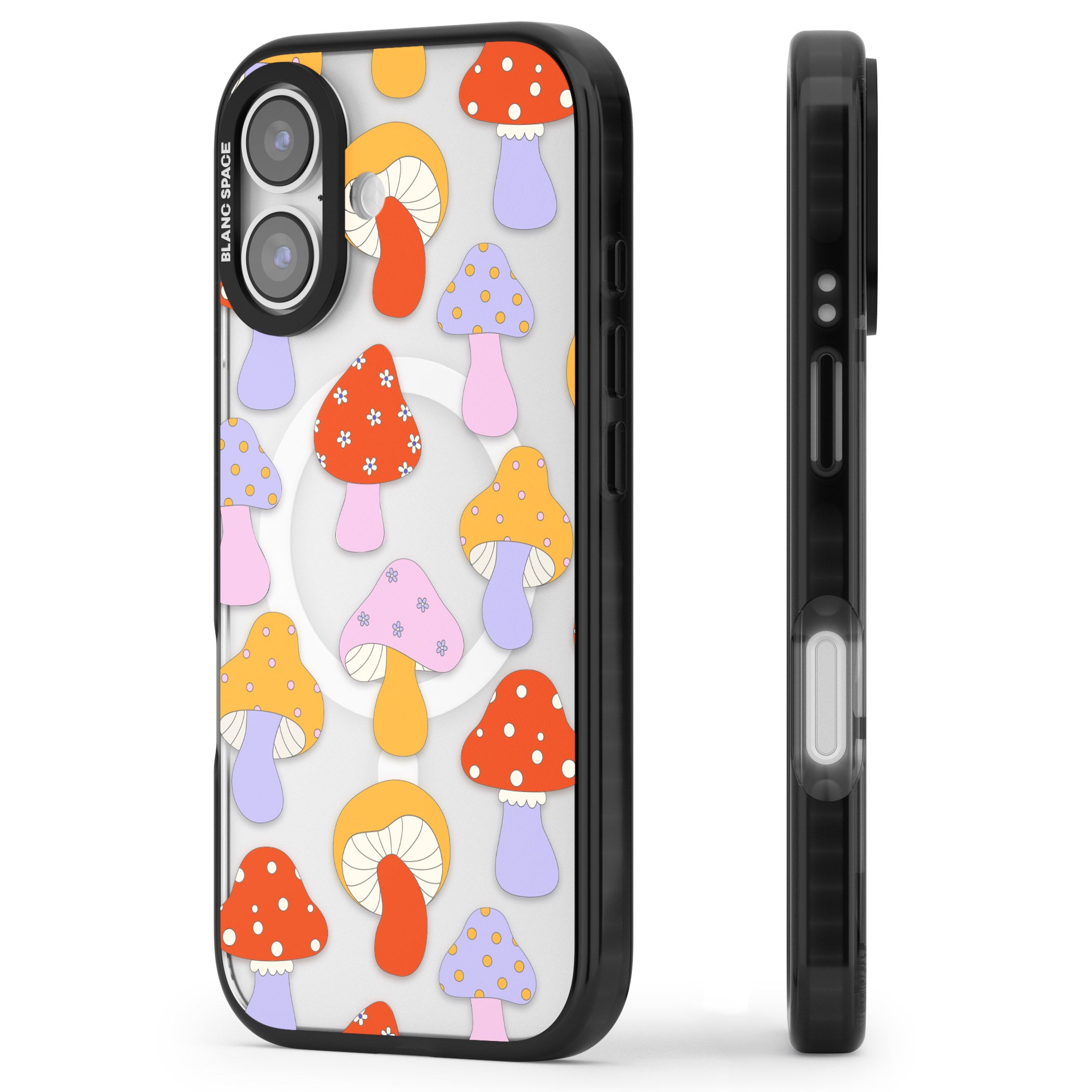 Happy Shrooms iPhone 17 Impact Pro Black Phone Case Side Profile