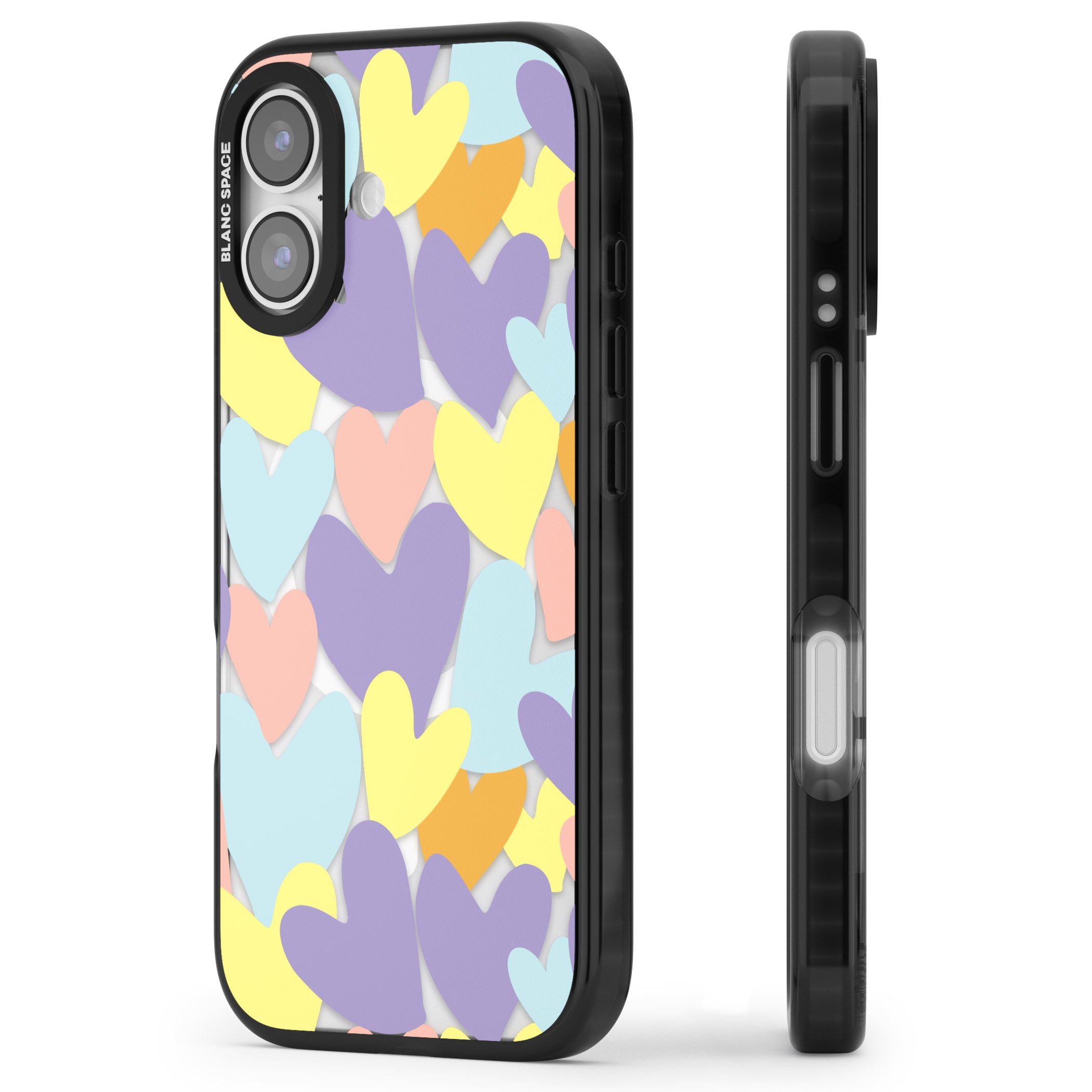Pastel Hearts iPhone 17 Impact Pro Black Phone Case Side Profile
