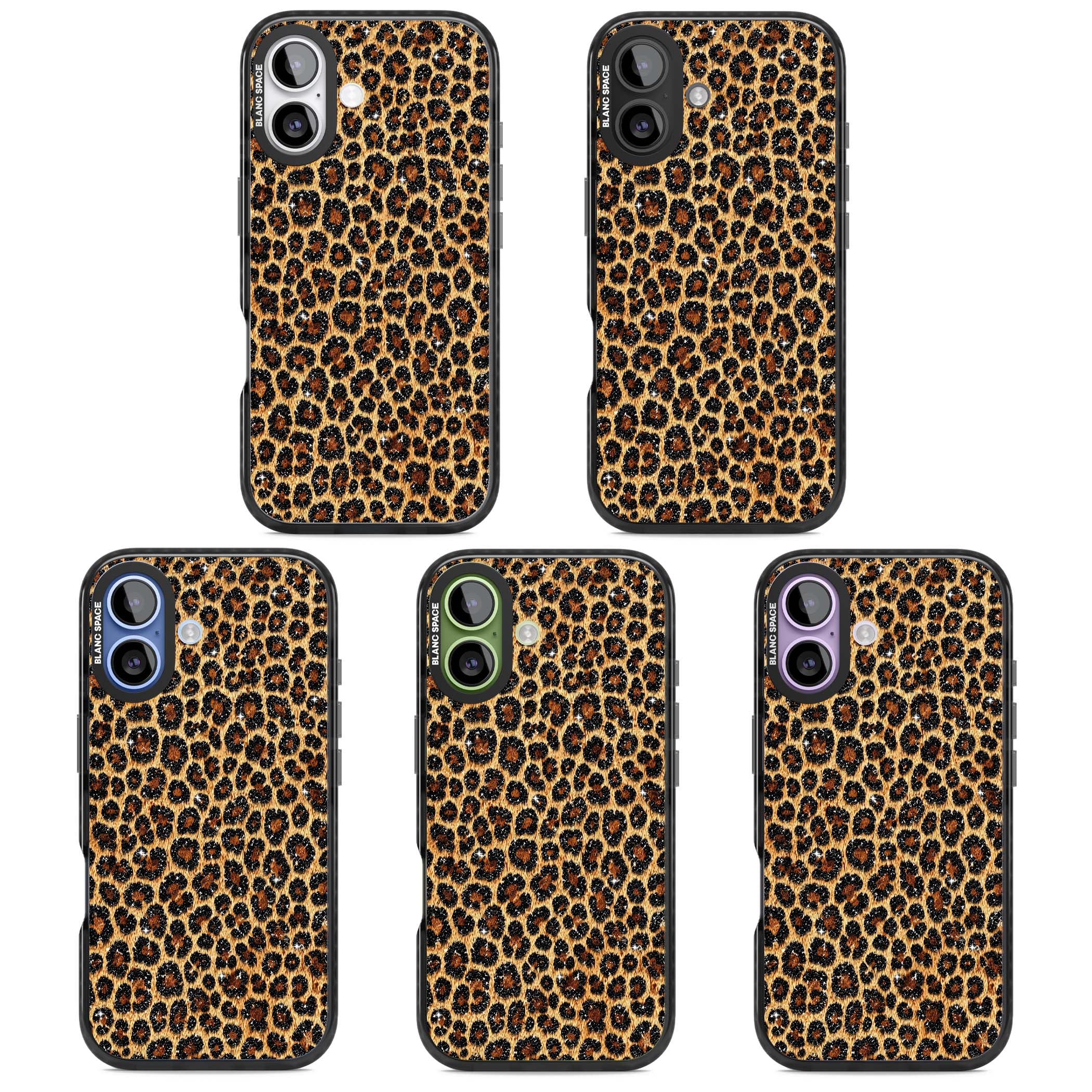 Diamond Leopard leopard print iPhone case featuring golden tan fur, black rosette spots and subtle glitter sparkle | Black Impact Magsafe case for iPhone 17