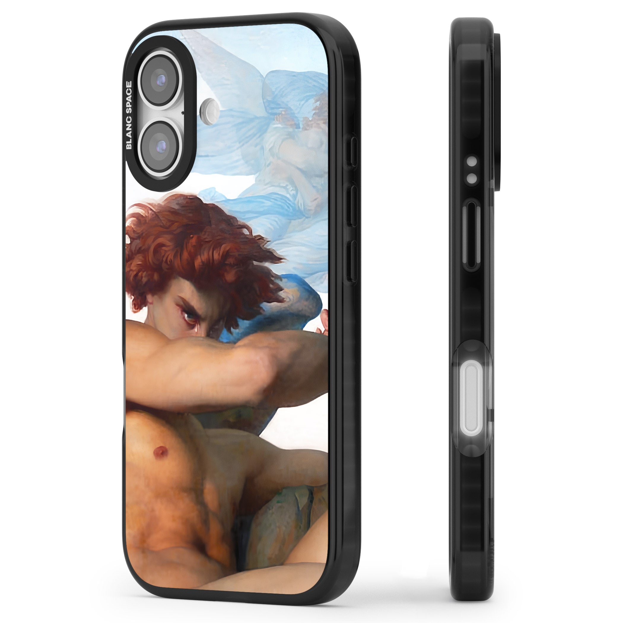 The Fallen Angel iPhone 17 Impact Pro Black Phone Case Side Profile