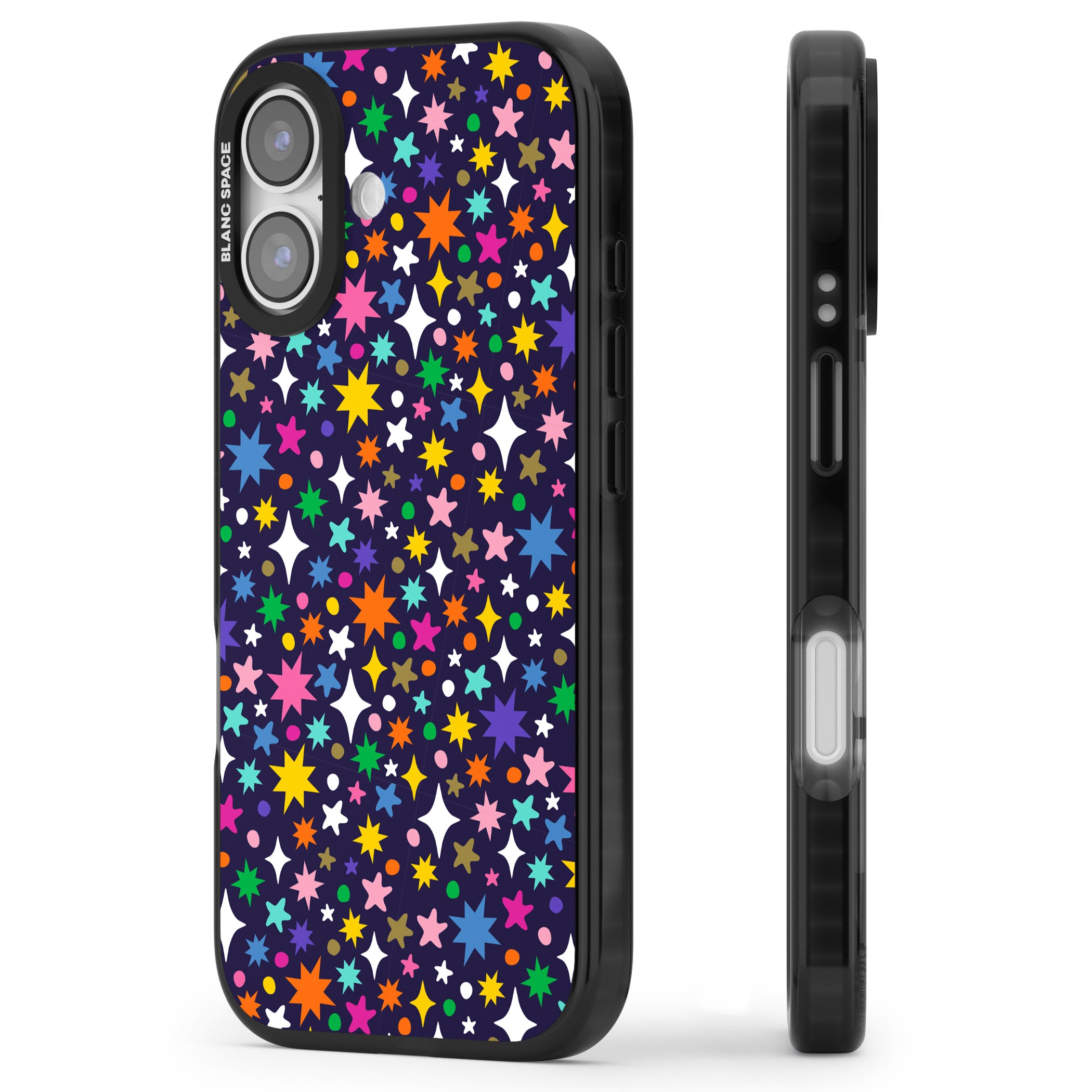 Rainbow Starburst (Purple) iPhone 17 Impact Pro Black Phone Case Side Profile