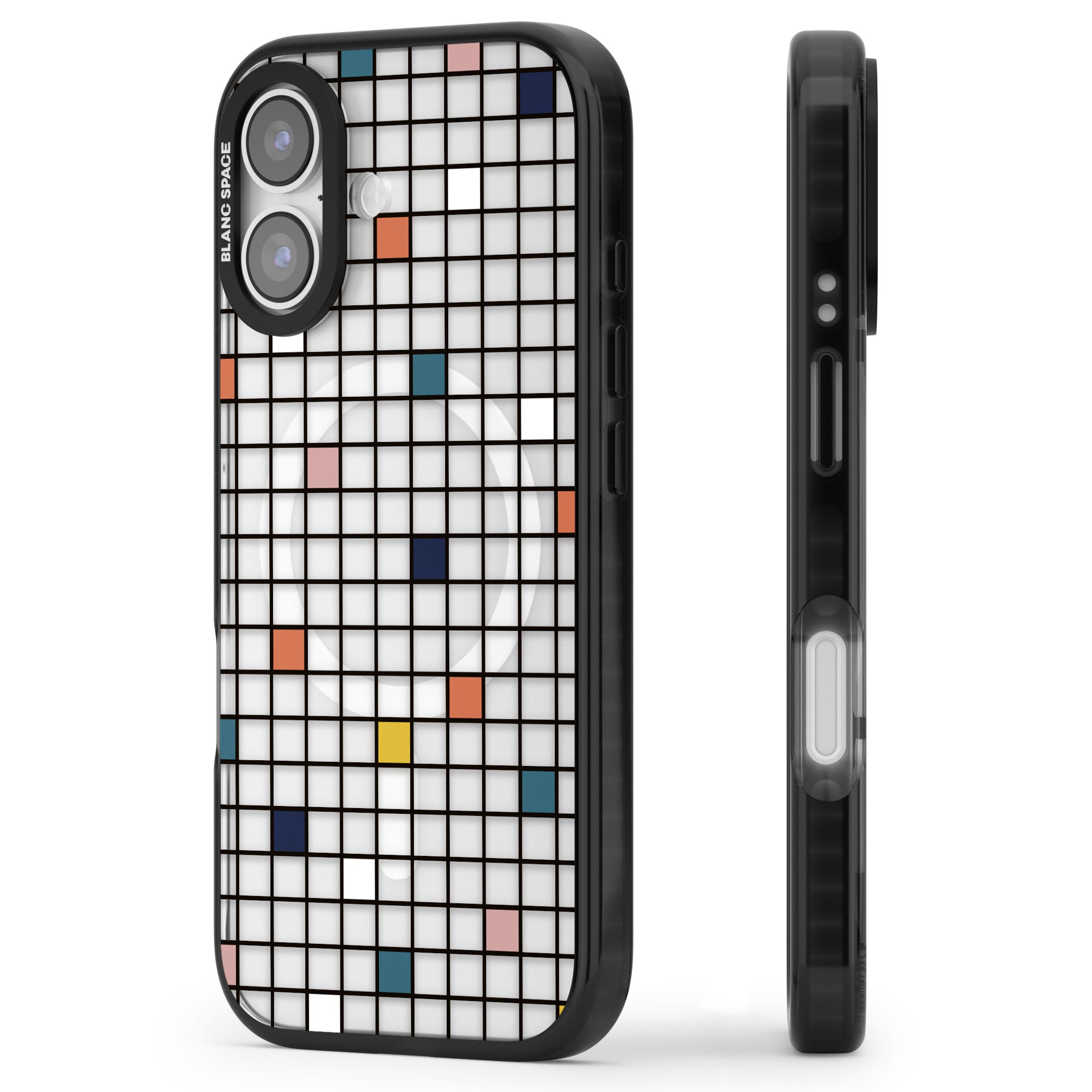 Earthtone Clear Geometric Grid iPhone 17 Impact Pro Black Phone Case Side Profile