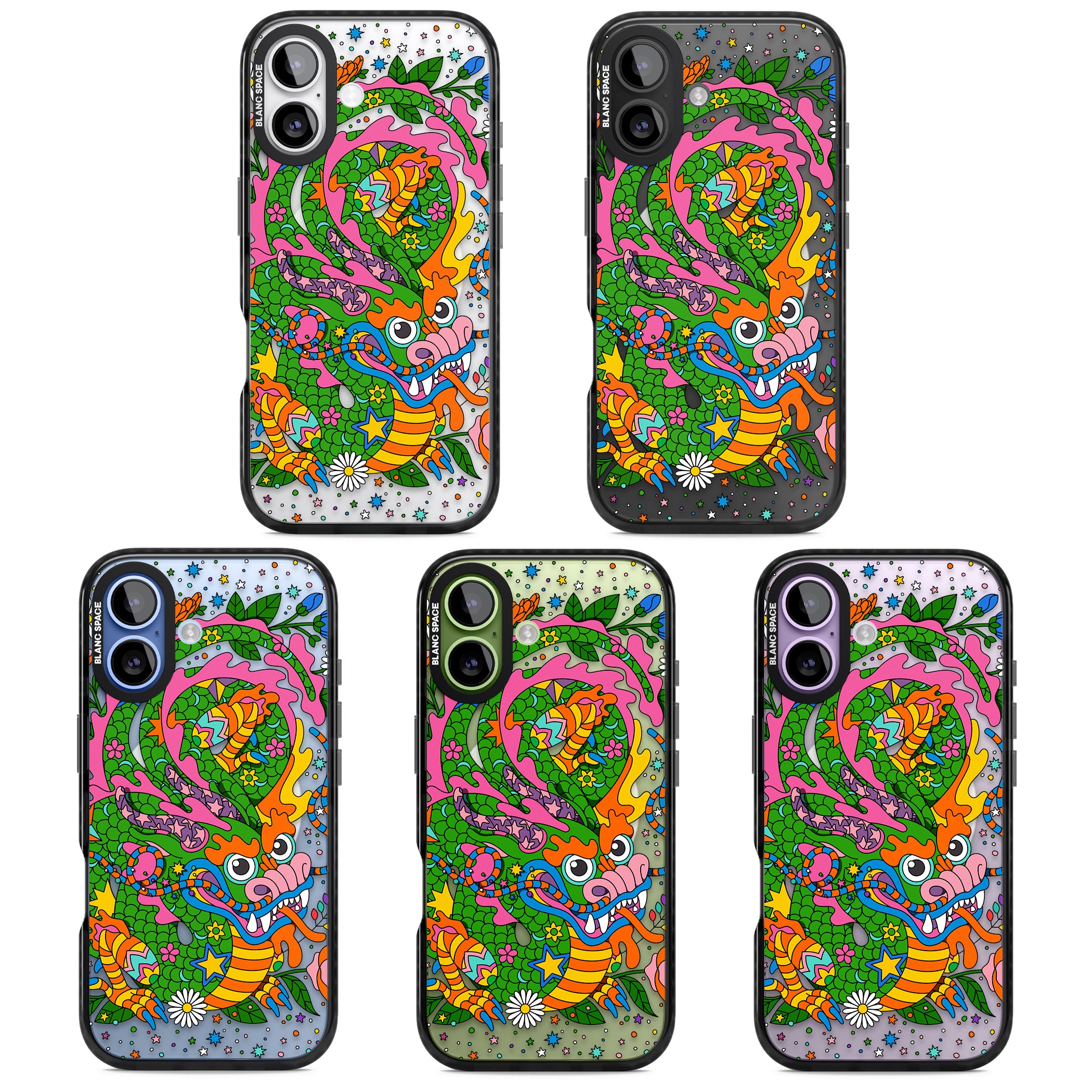 Psychedelic Jungle Dragon iPhone 17 Impact Pro Black Phone Case APT Impact Protection
