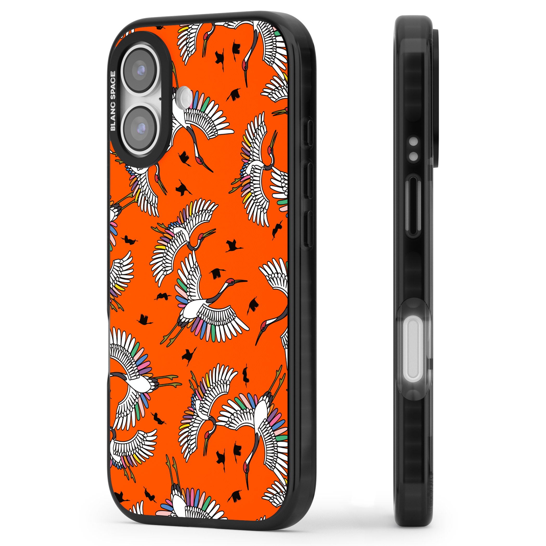 Colourful Crane Pattern (Orange) iPhone 17 Impact Pro Black Phone Case Side Profile