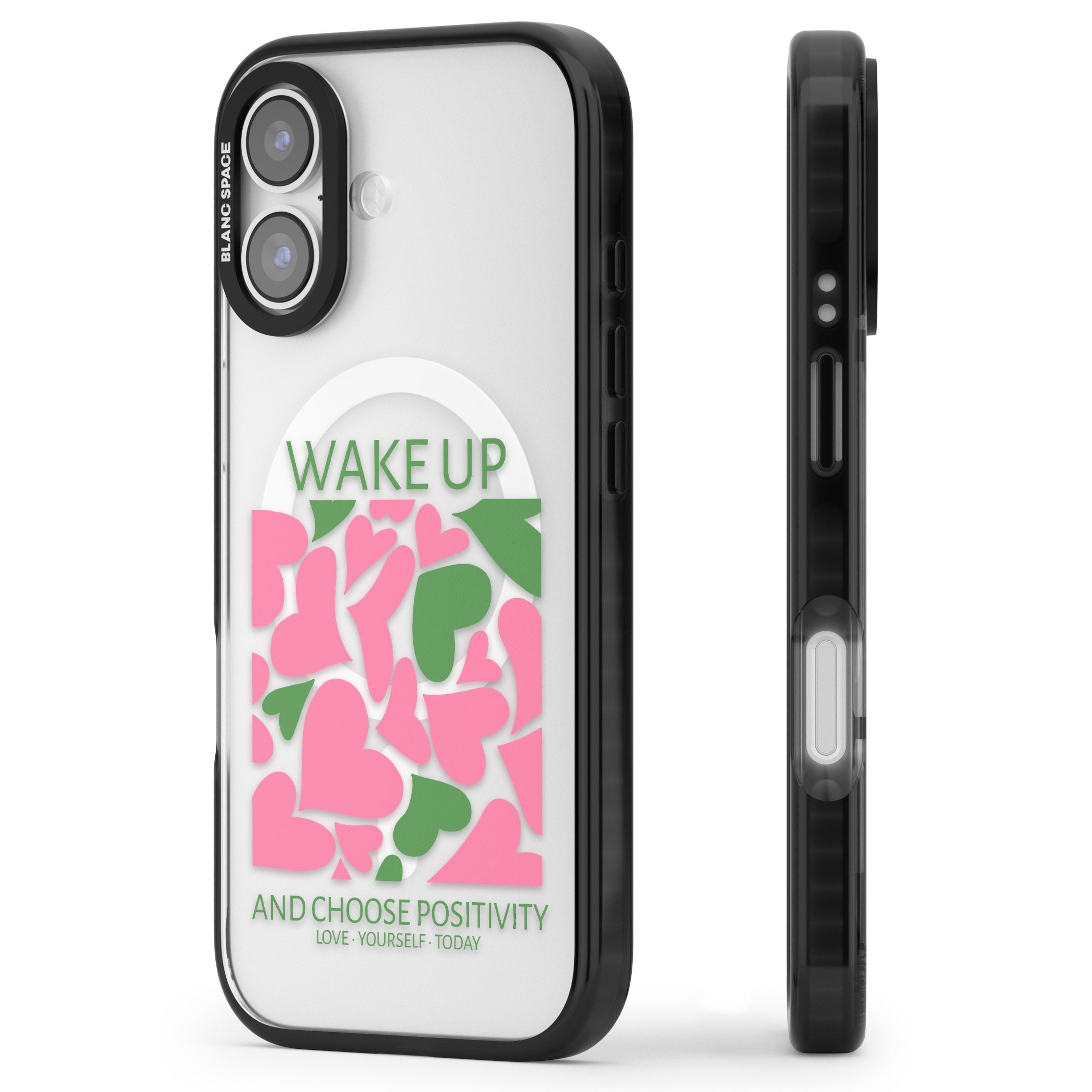 Wake Up And Choose Positivity iPhone 17 Impact Pro Black Phone Case Side Profile