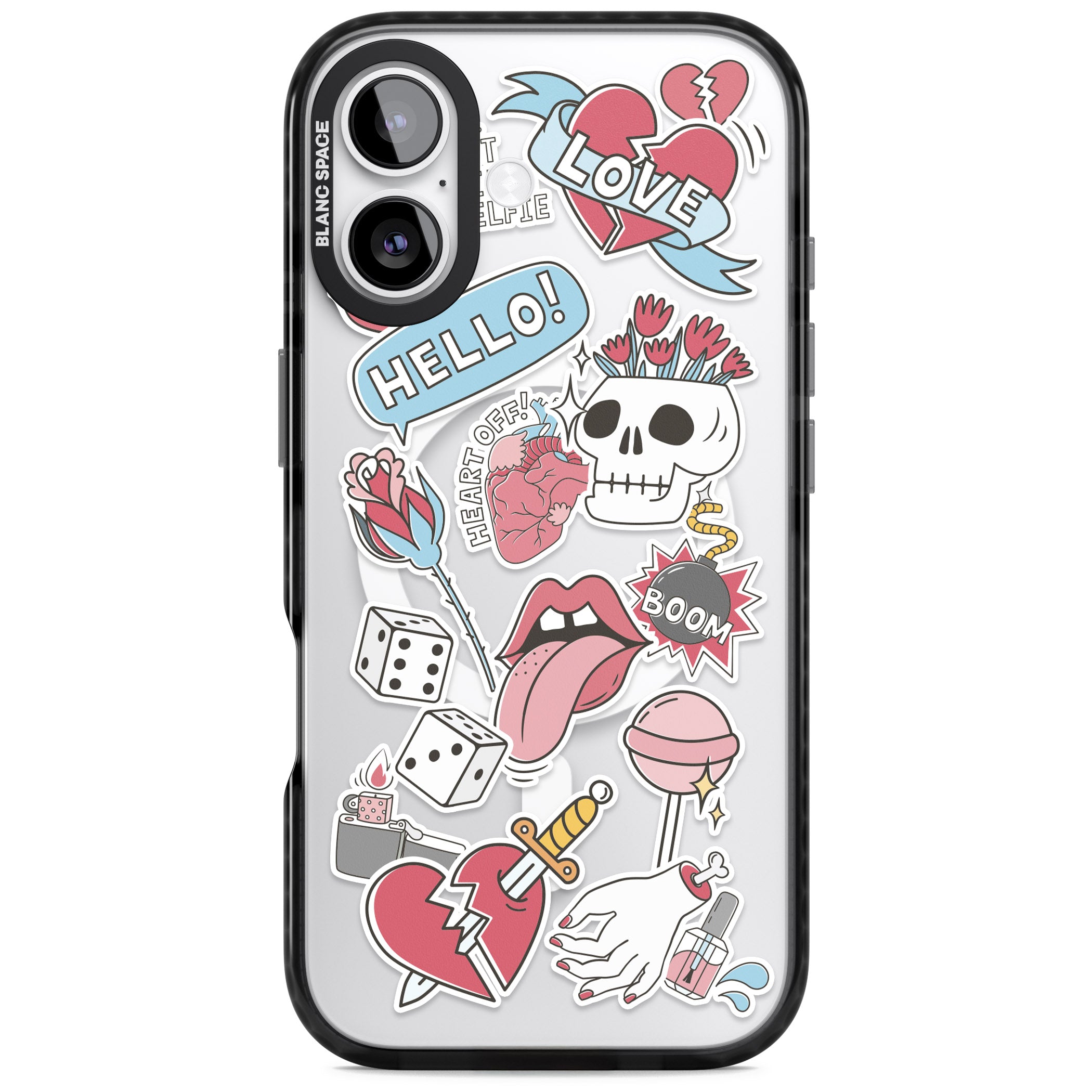 Skull & Flowers Stickers iPhone 17 Impact Pro Black Phone Case