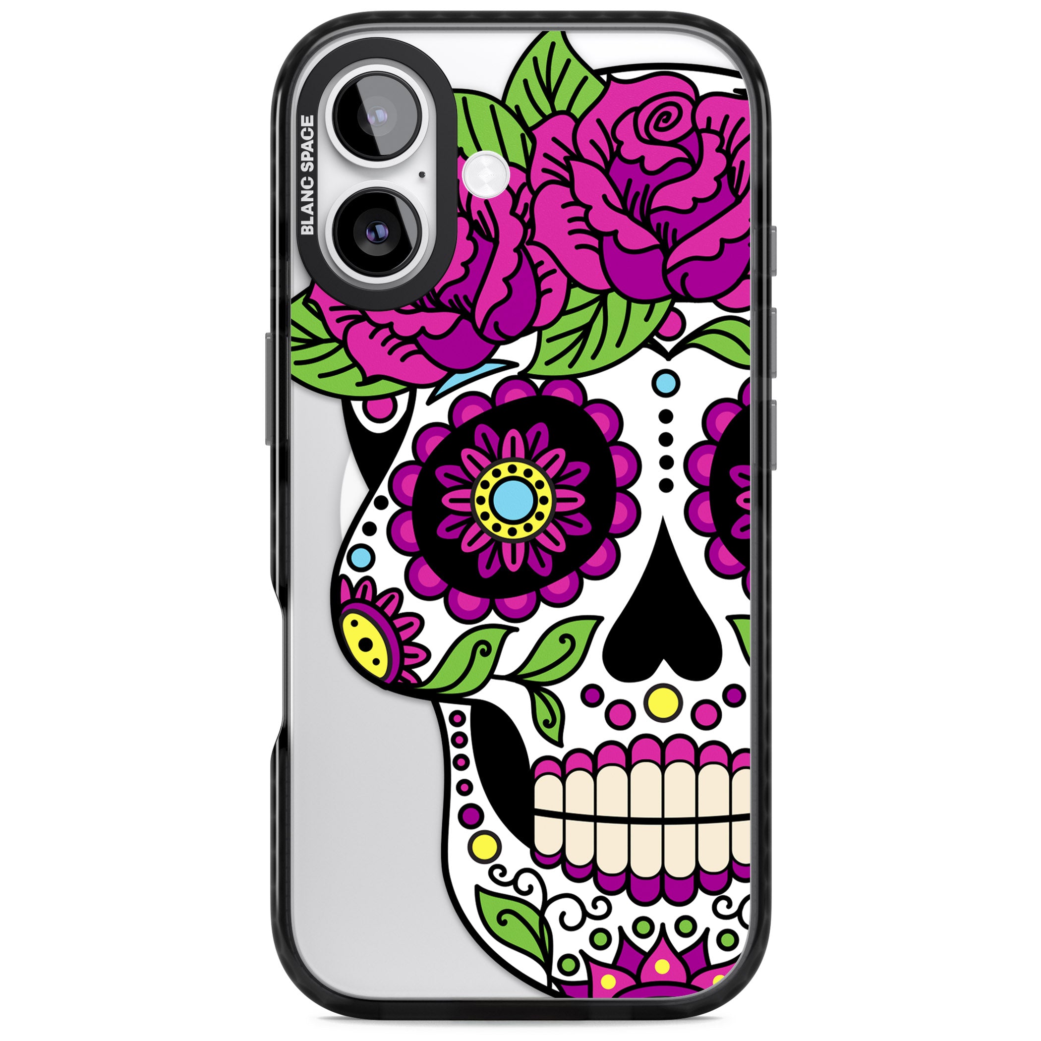 Purple Floral Sugar Skull iPhone 17 Impact Pro Black Phone Case
