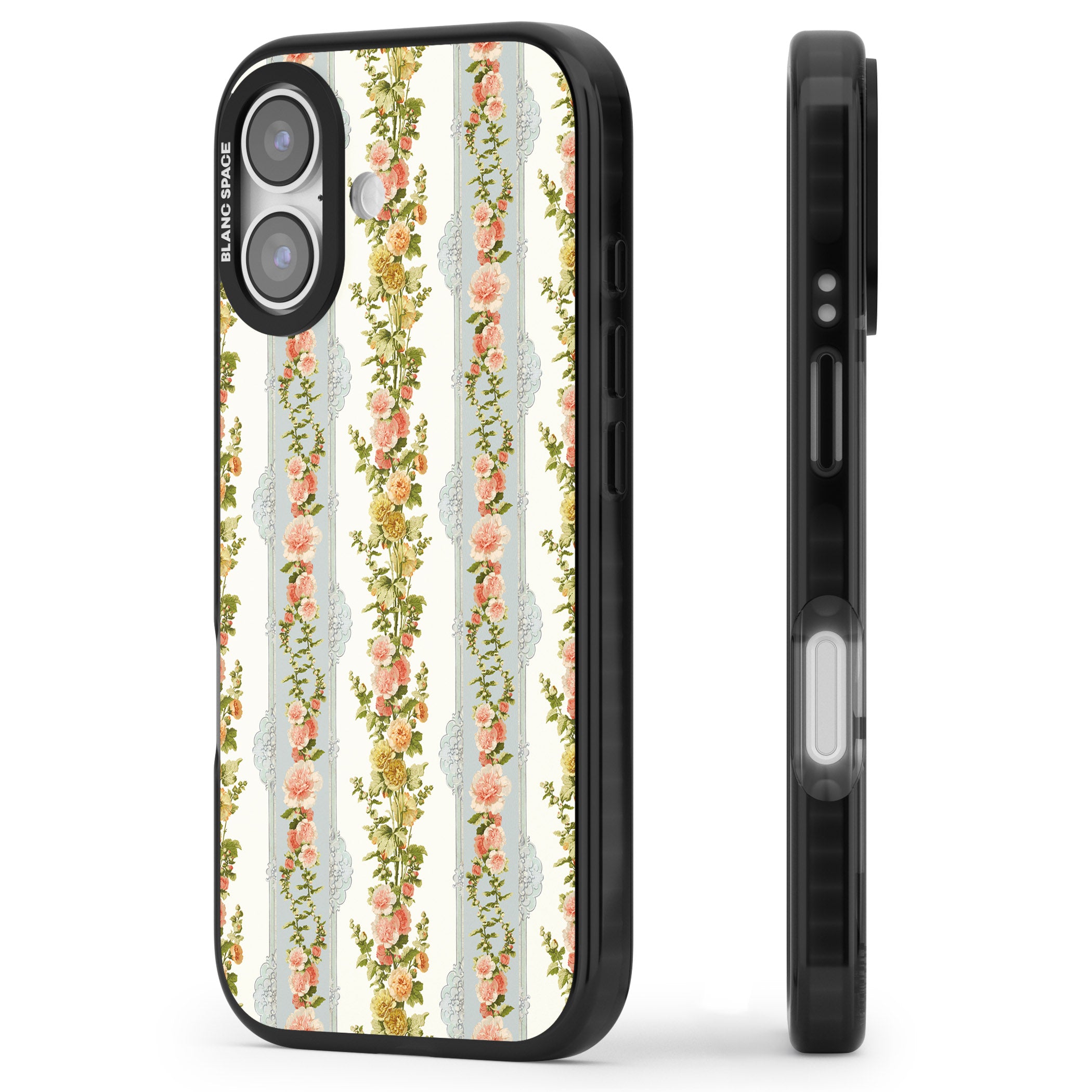 Vintage Floral Stripes iPhone 17 Impact Pro Black Phone Case Side Profile