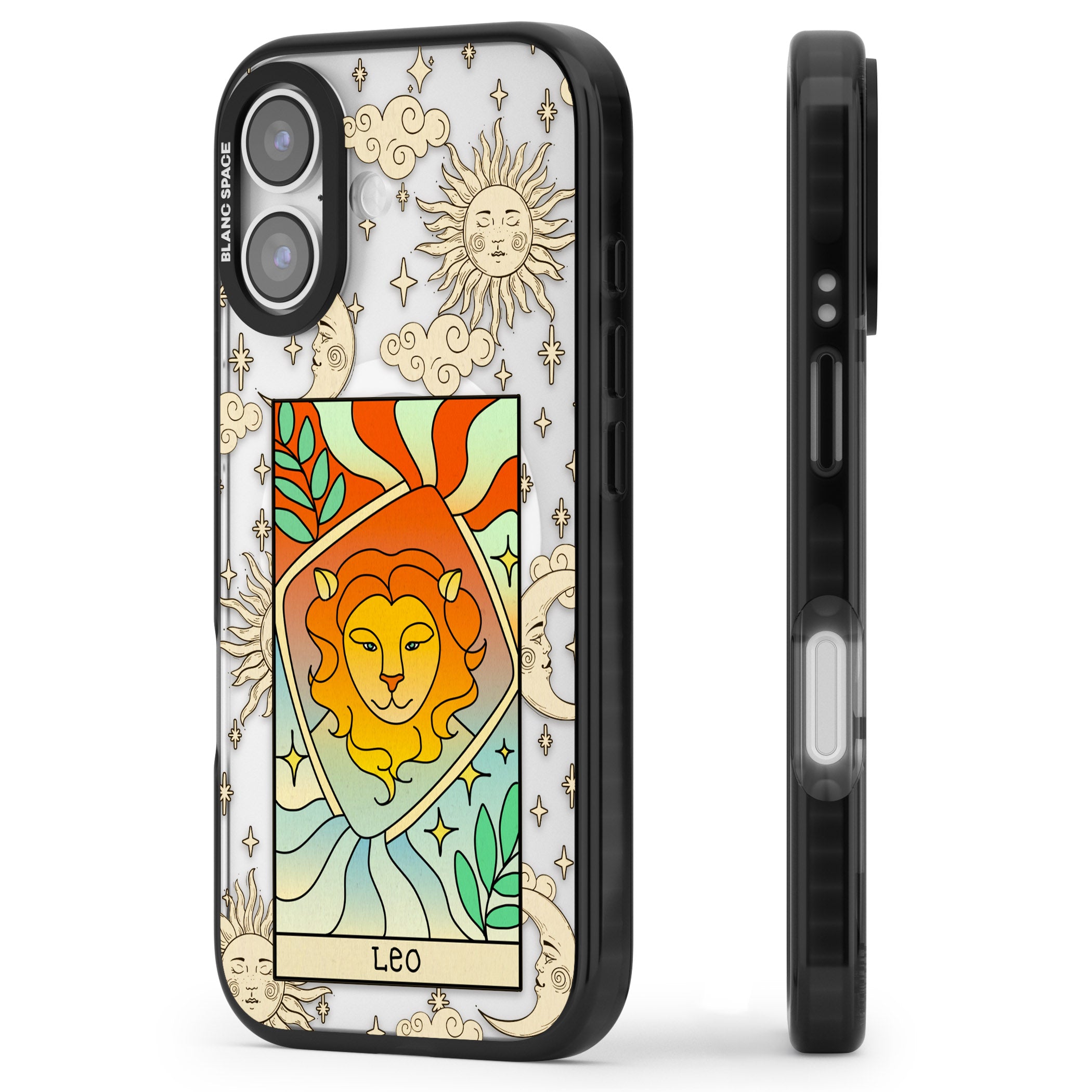 Celestial Zodiac Leo iPhone 17 Impact Pro Black Phone Case Side Profile