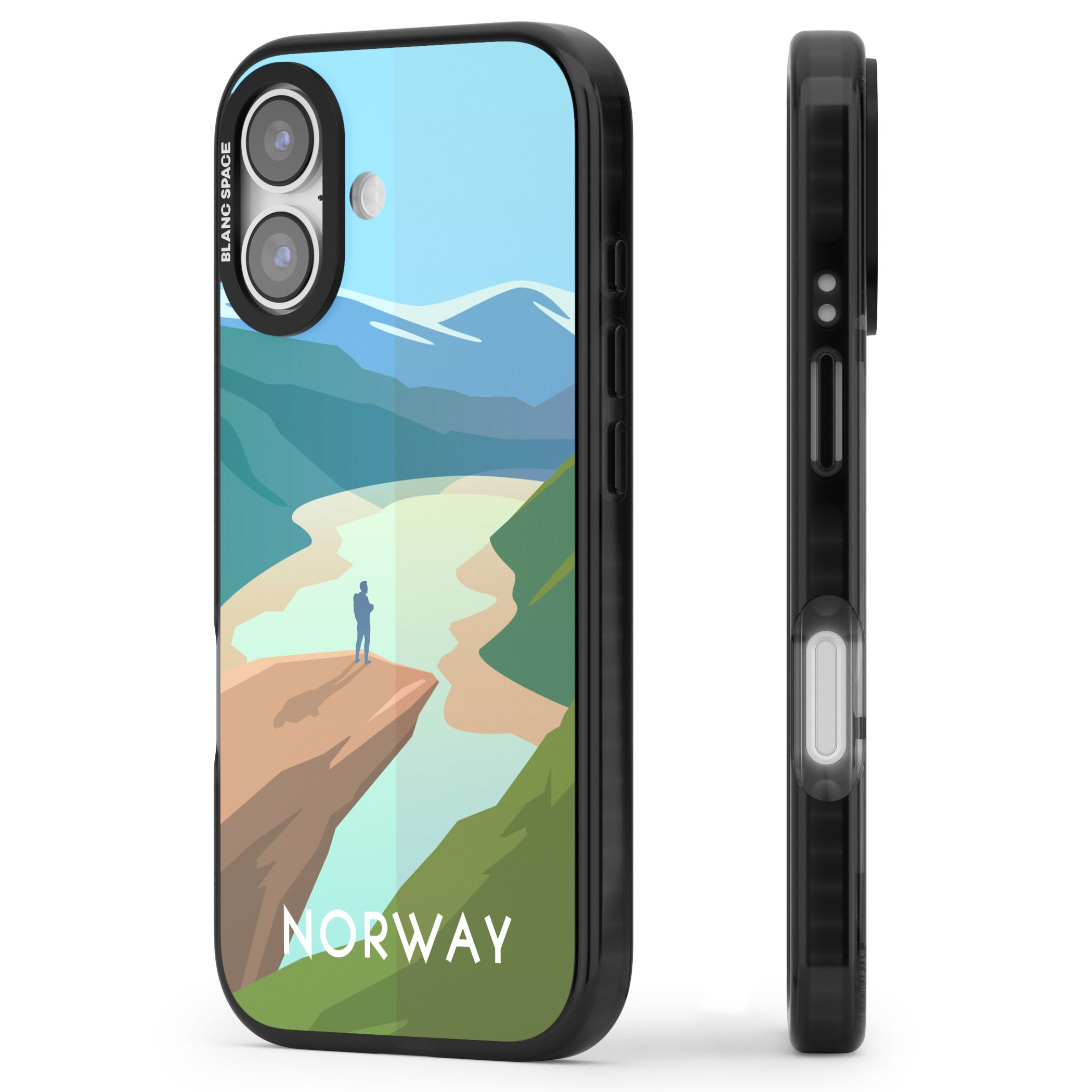 Vintage Travel Poster Norway iPhone 17 Impact Pro Black Phone Case Side Profile