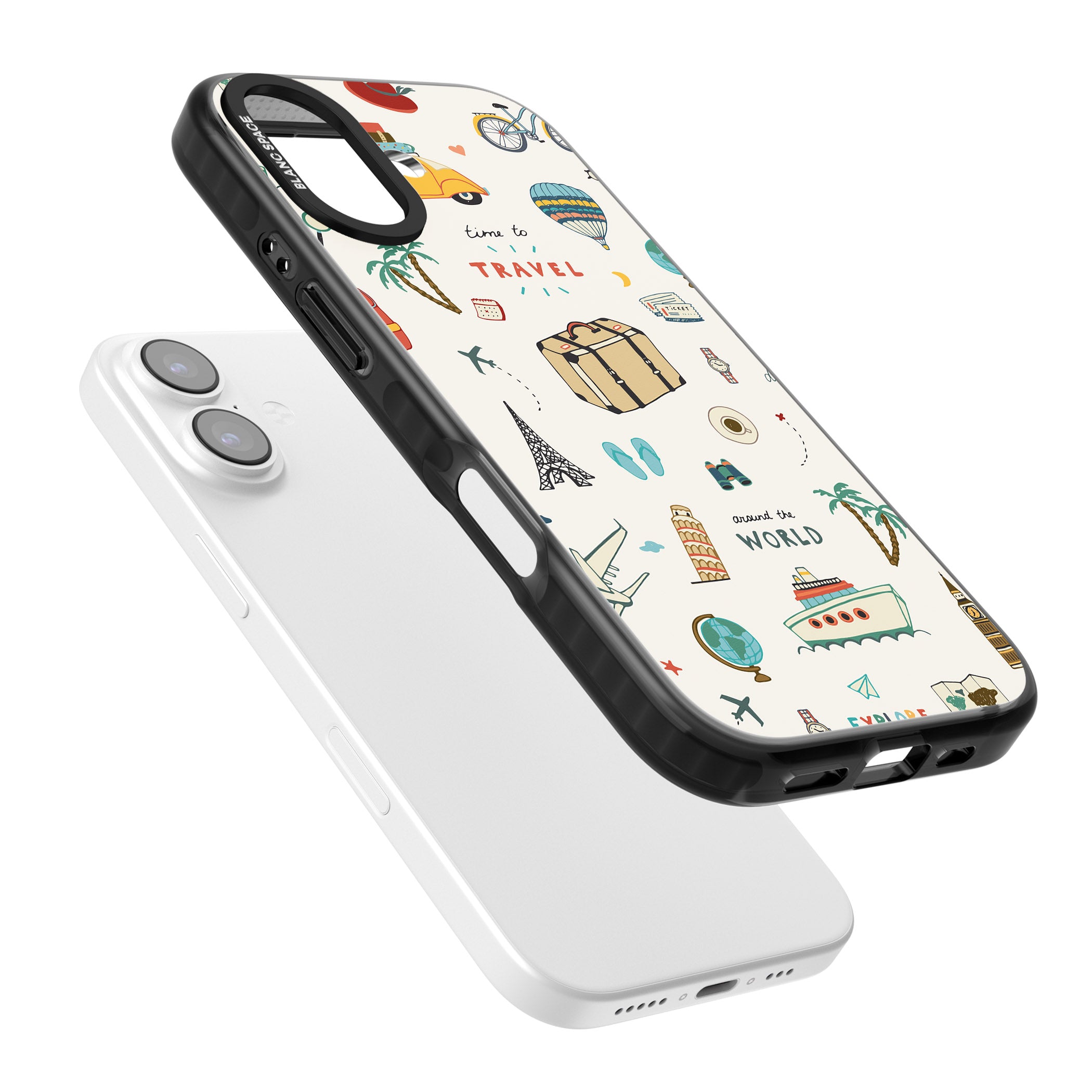 Cute Travel Pattern Cream iPhone 17 Impact Pro Black Phone Case Colours