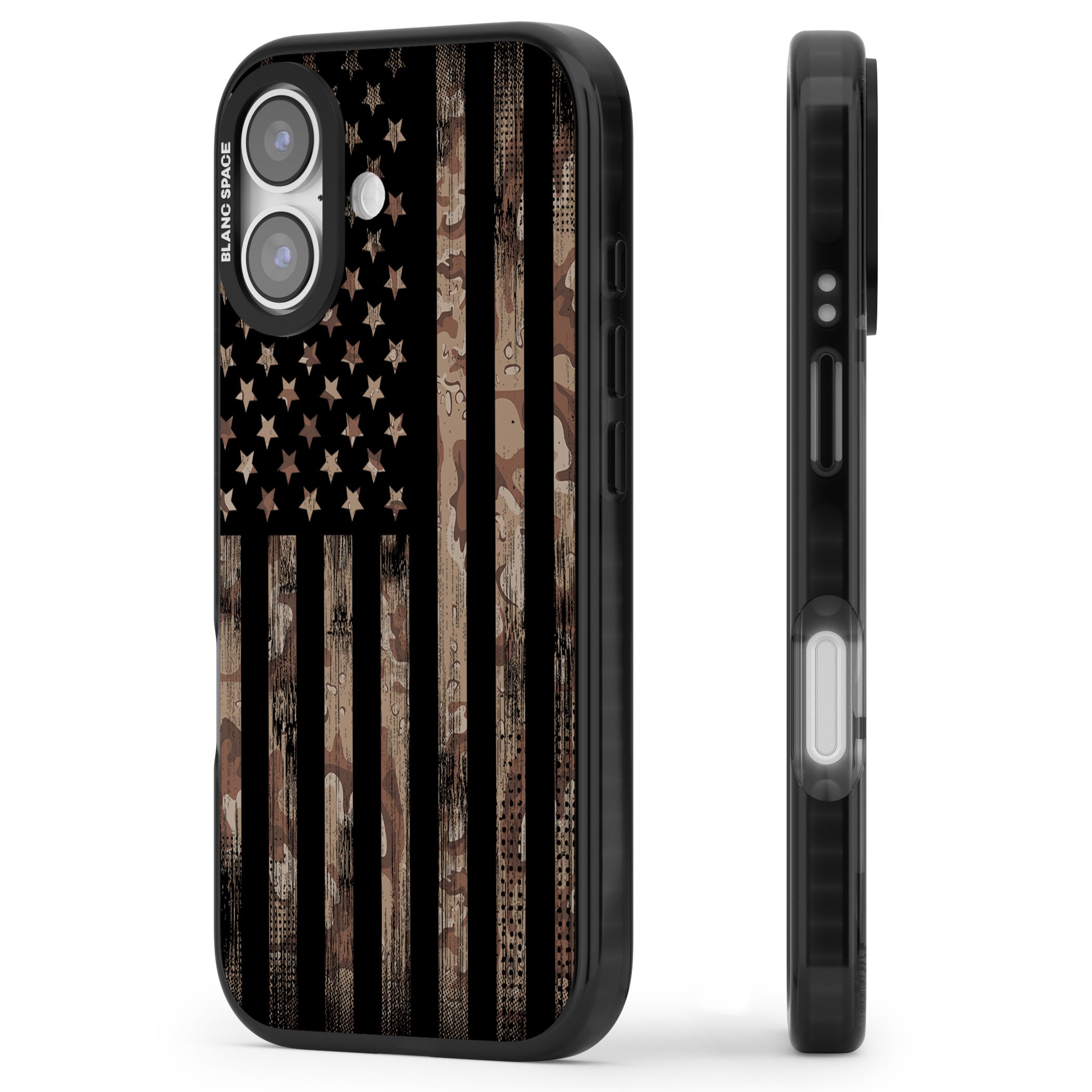 American Flag Camo iPhone 17 Impact Pro Black Phone Case Side Profile