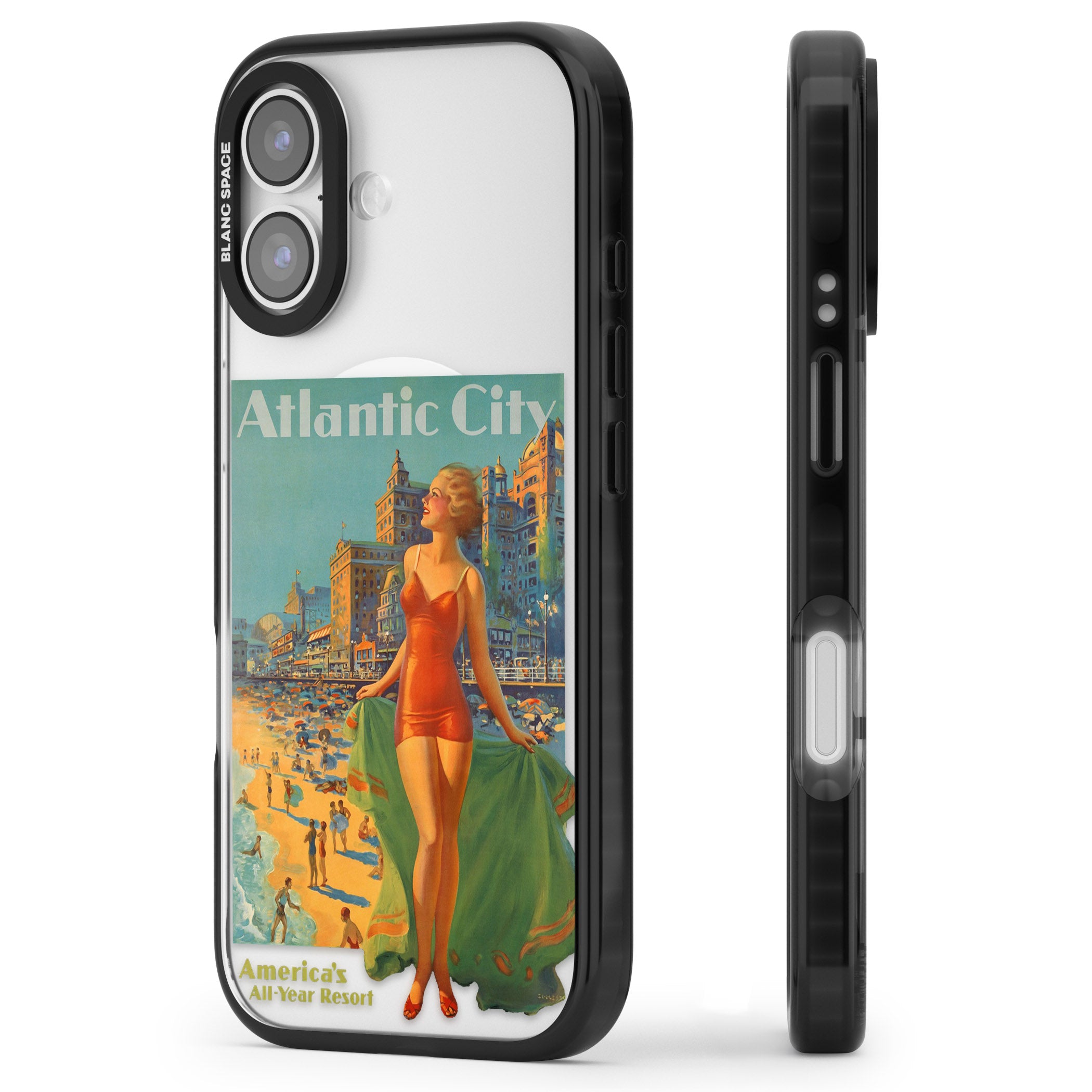 Atlantic City Vacation Poster iPhone 17 Impact Pro Black Phone Case Side Profile