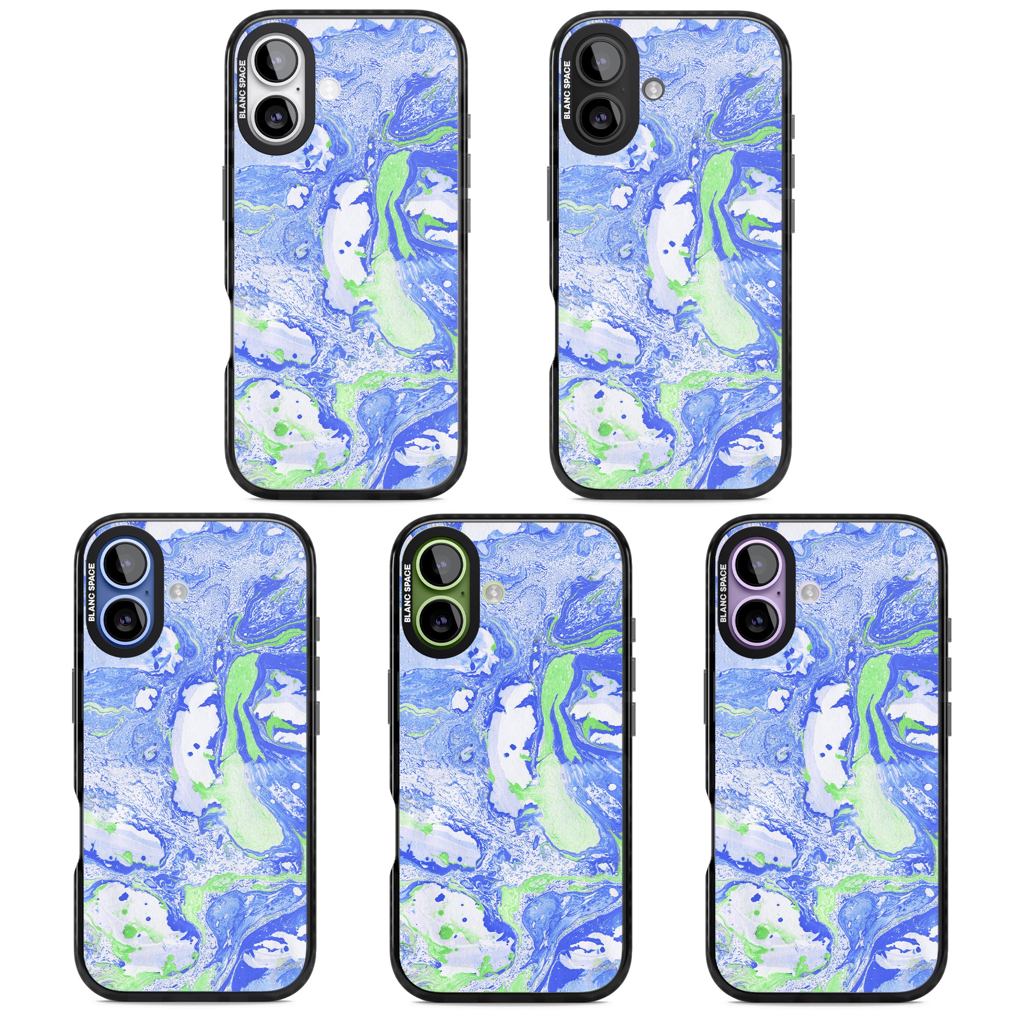 Dark Blue & Green Marbled Paper Pattern iPhone 17 Impact Black Phone Case APT Impact Protection