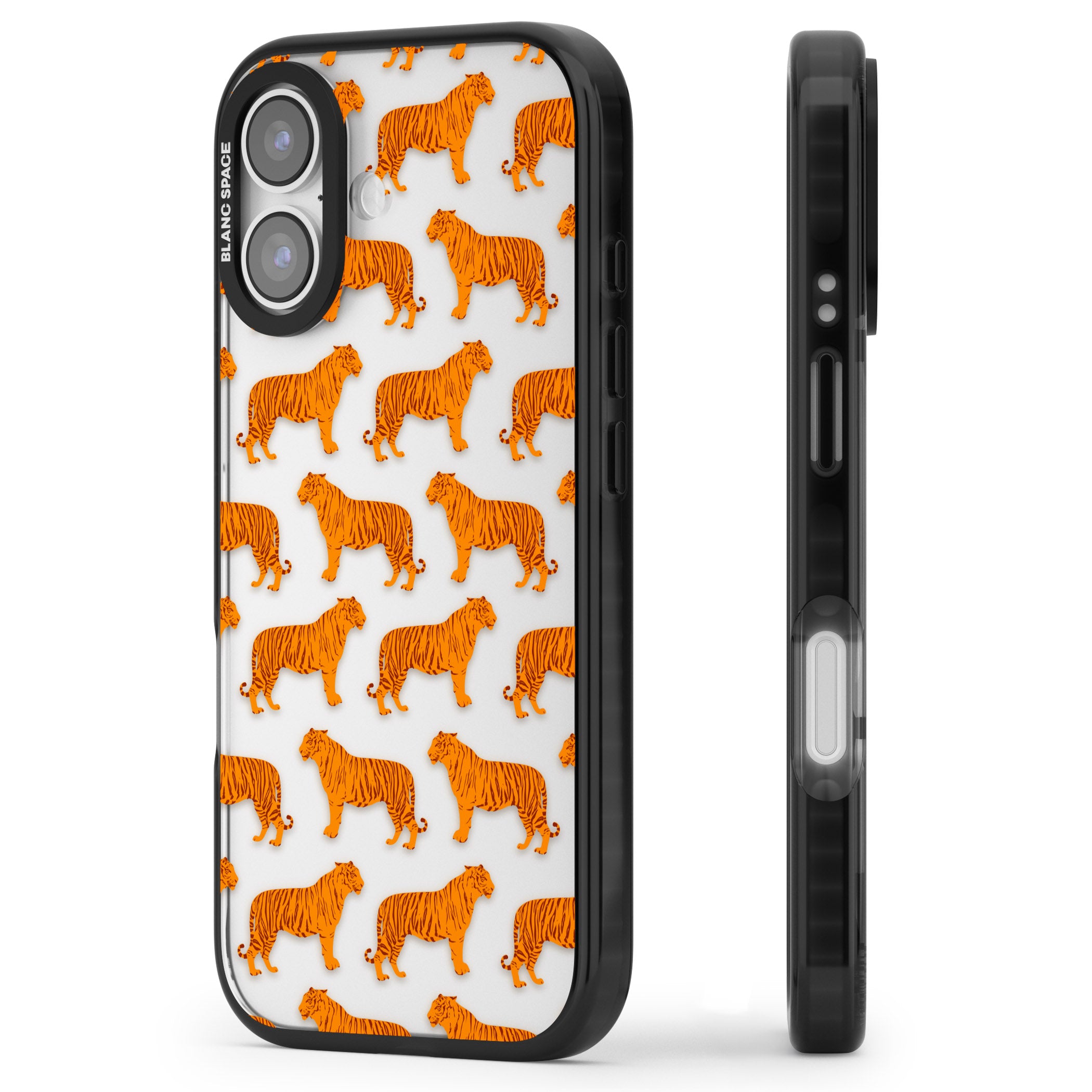 Tiger Pattern iPhone 17 Impact Black Phone Case Side Profile