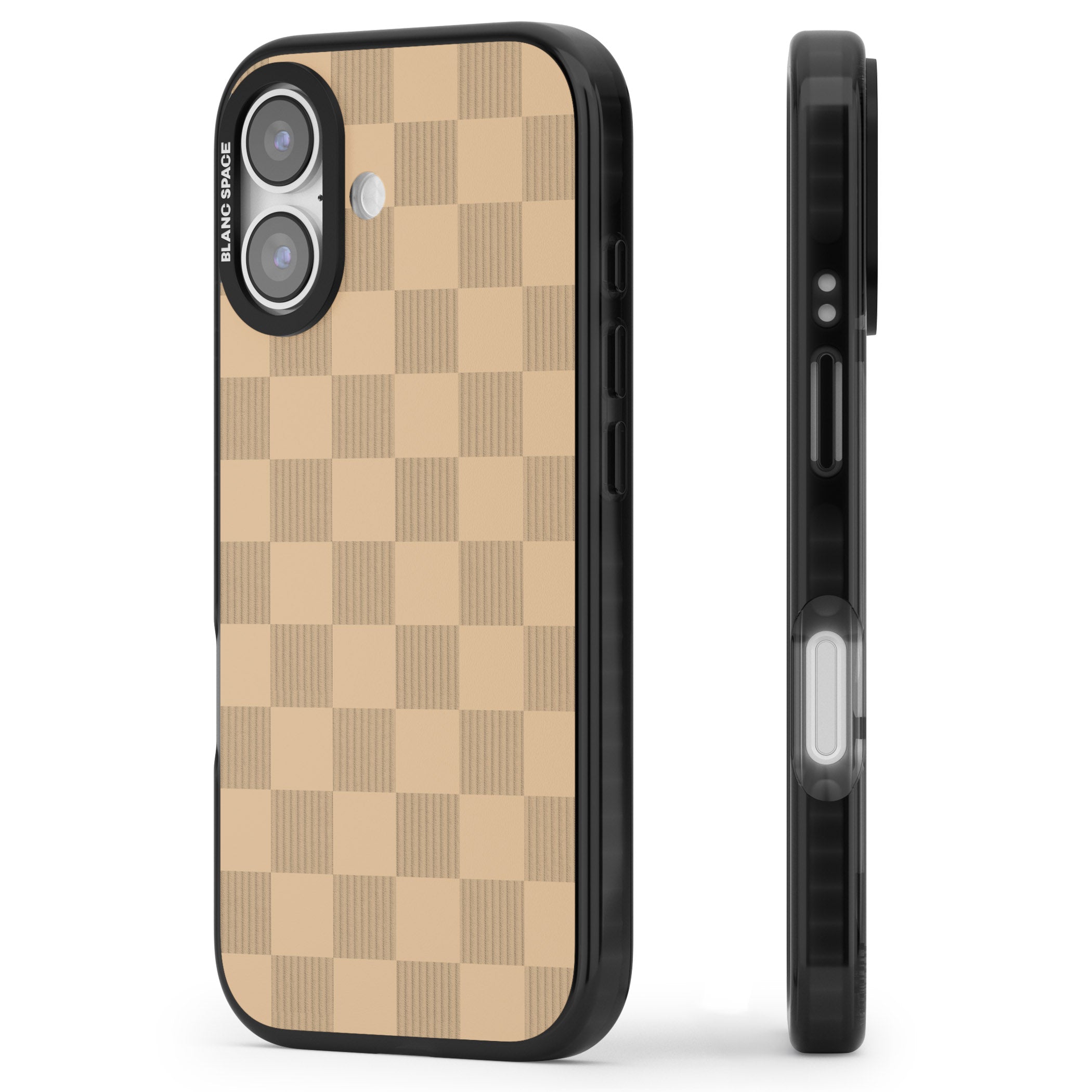 Beige Checkered iPhone 17 Impact Black Phone Case Side Profile