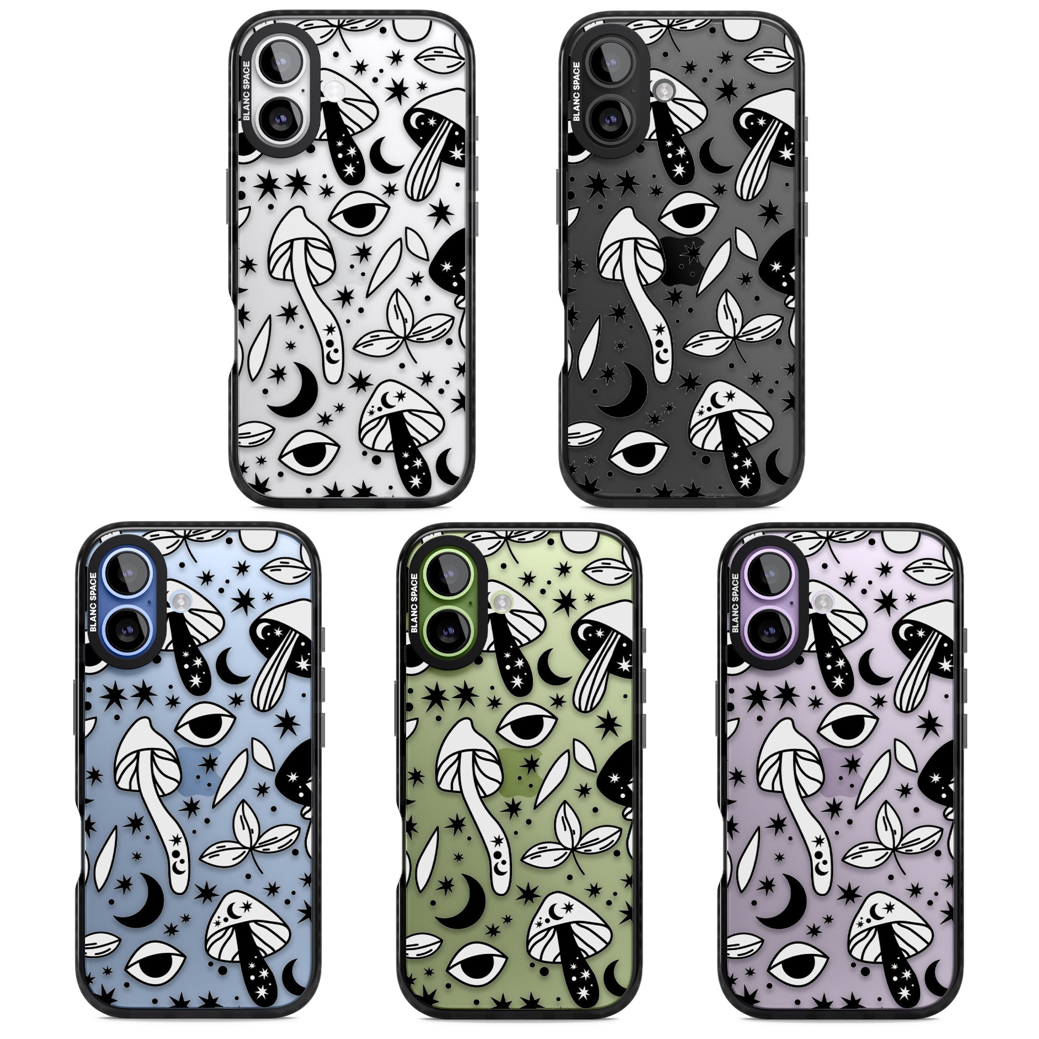 Mystic Mushrooms Pattern iPhone 17 Impact Black Phone Case APT Impact Protection