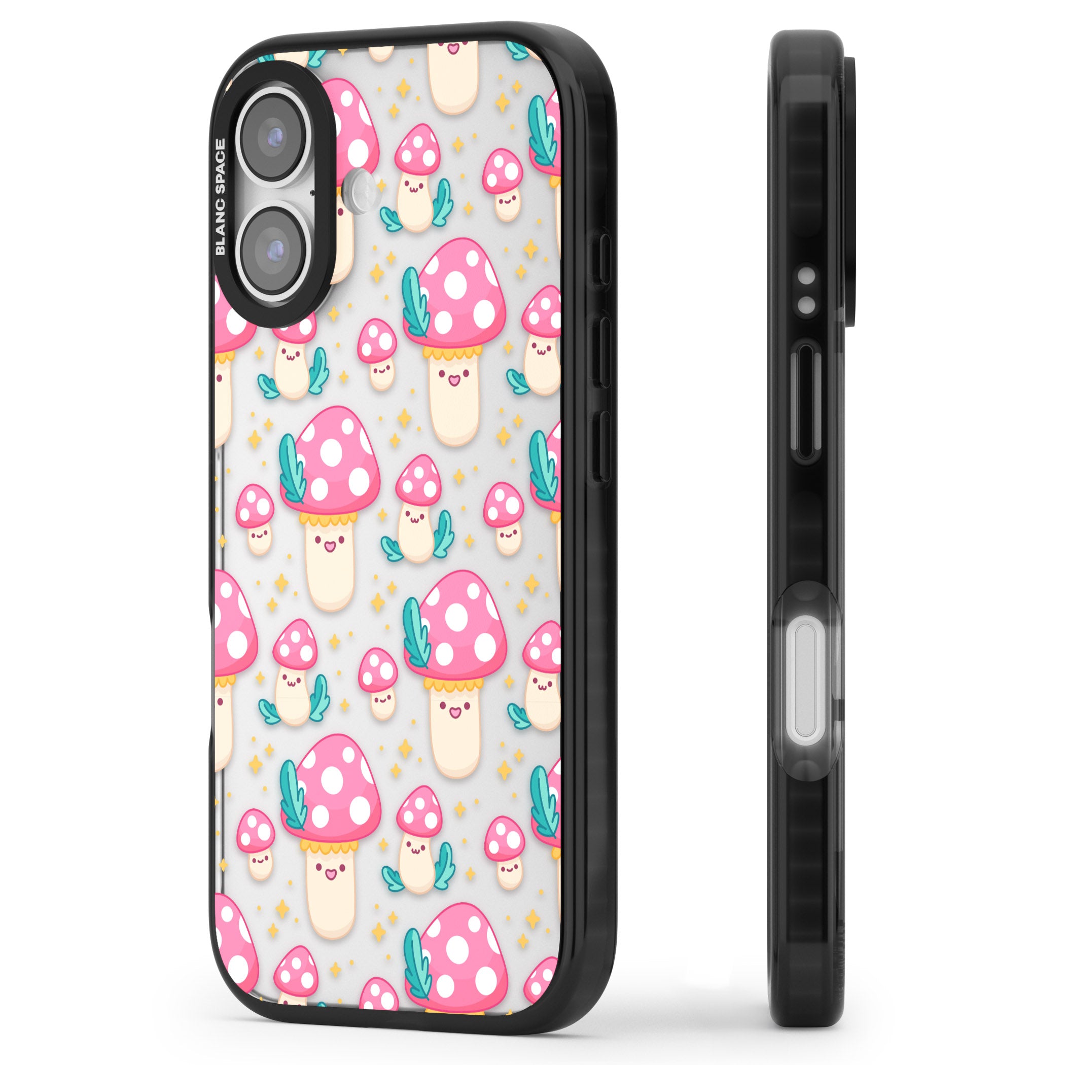 Cute Mushroom Pattern iPhone 17 Impact Black Phone Case Side Profile