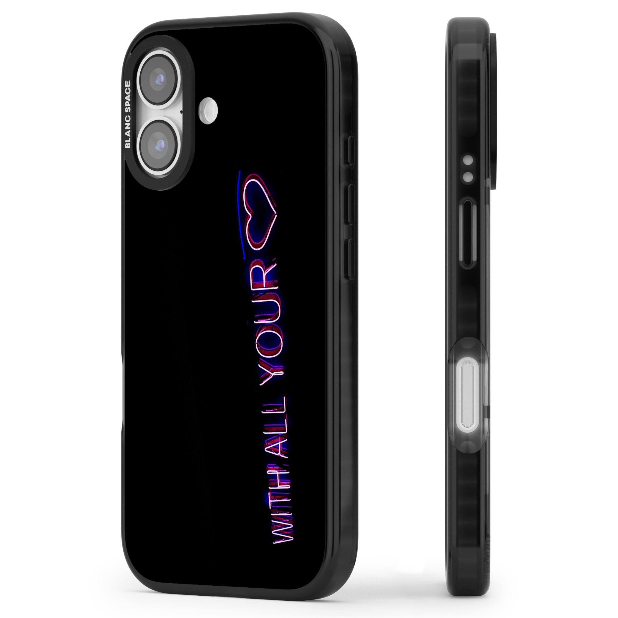 Neon Heart Script iPhone 17 Impact Black Phone Case Side Profile