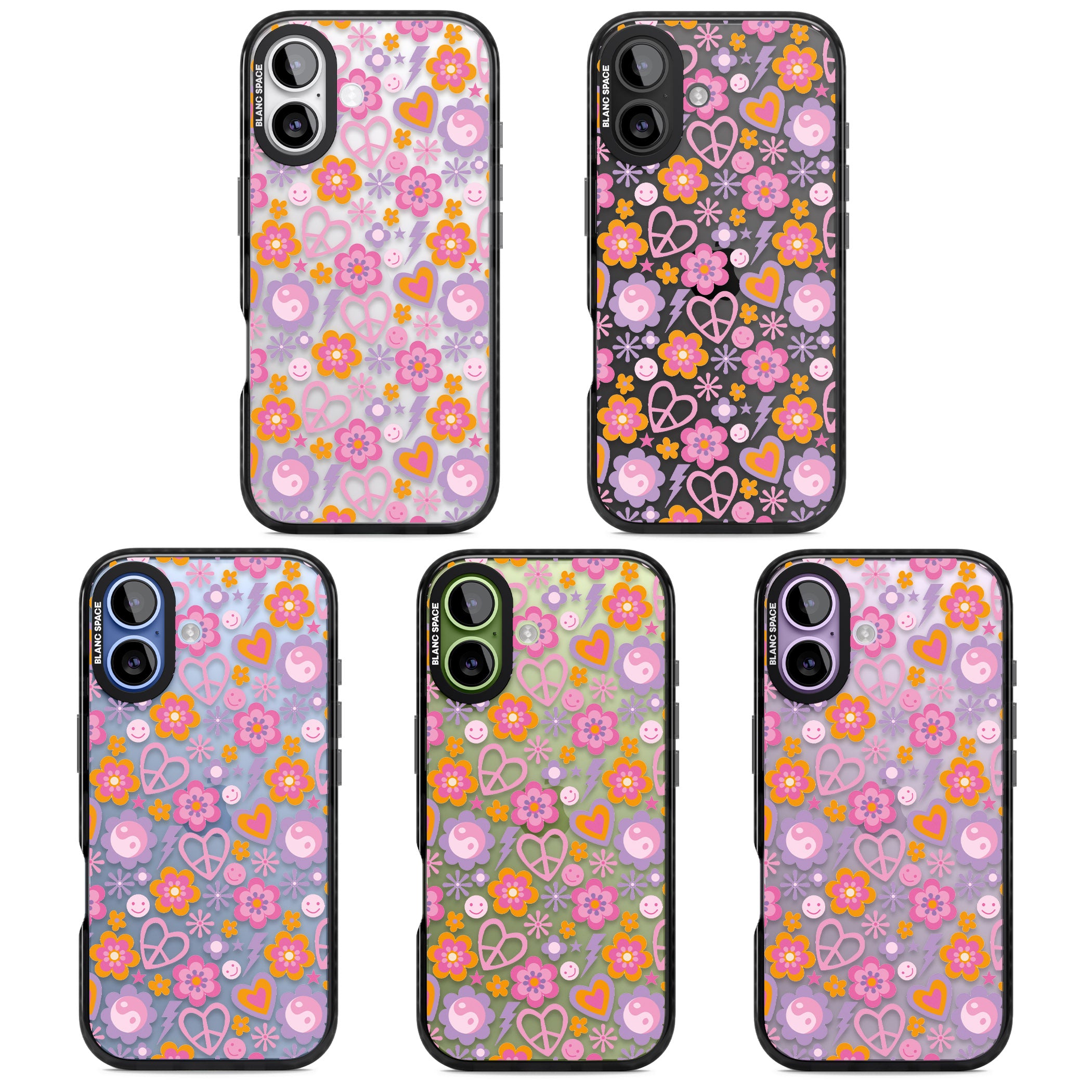 Peace, Love And Flowers Pattern iPhone 17 Impact Black Phone Case APT Impact Protection