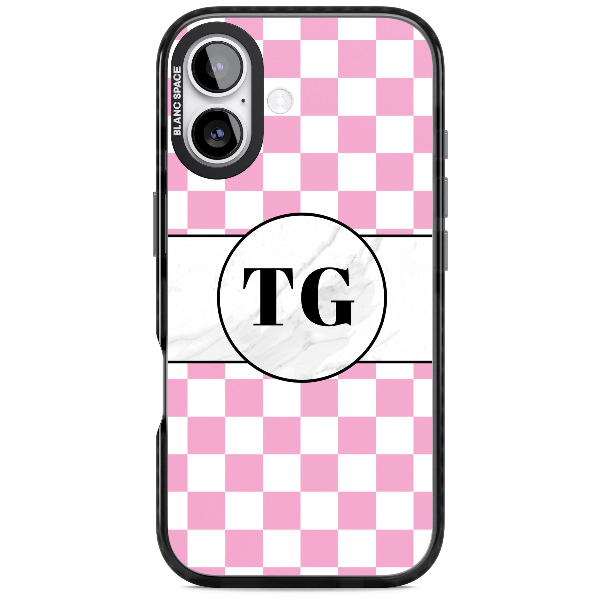 Personalised Monogrammed Pink Check iPhone 17 Impact Black Phone Case
