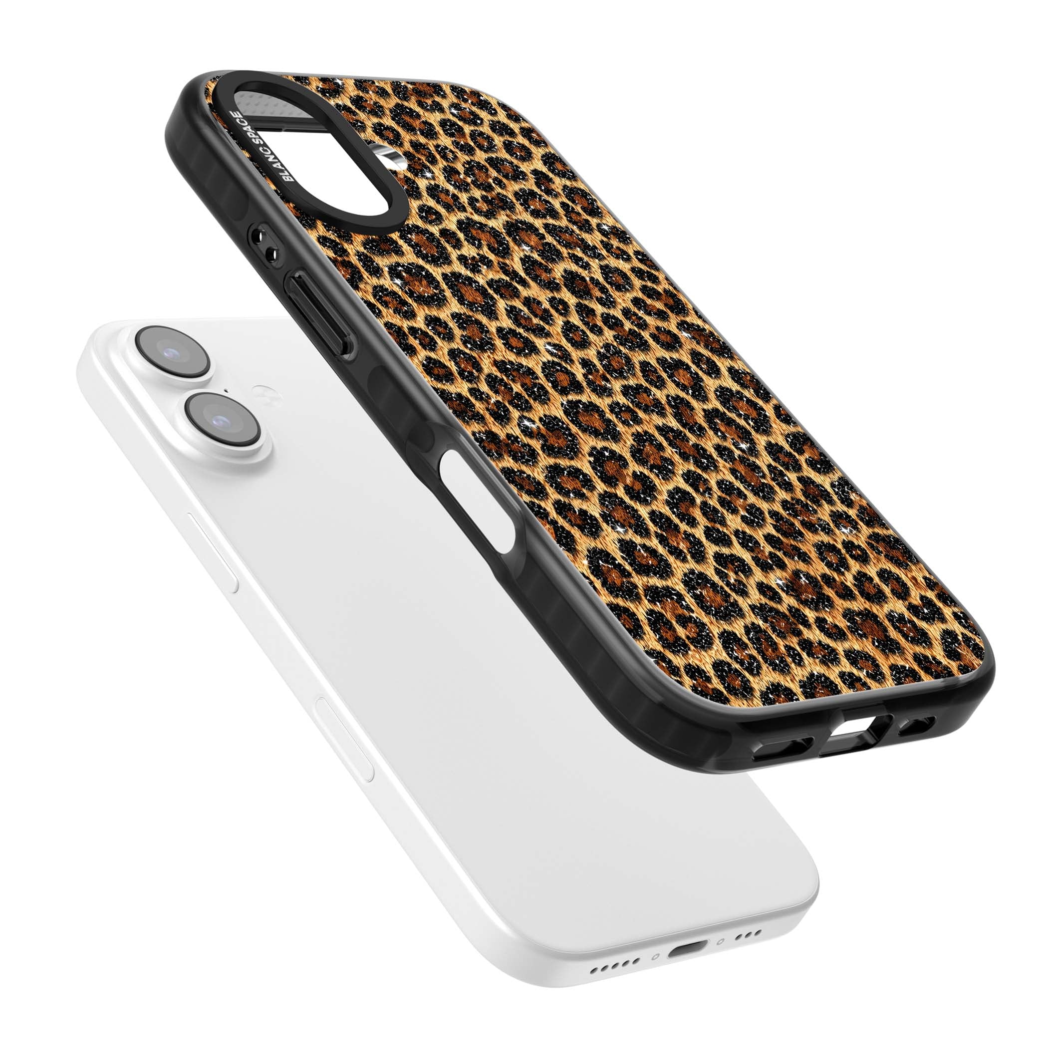 Diamond Leopard leopard print iPhone case featuring golden tan fur, black rosette spots and subtle glitter sparkle | Clear Impact case for iPhone 17