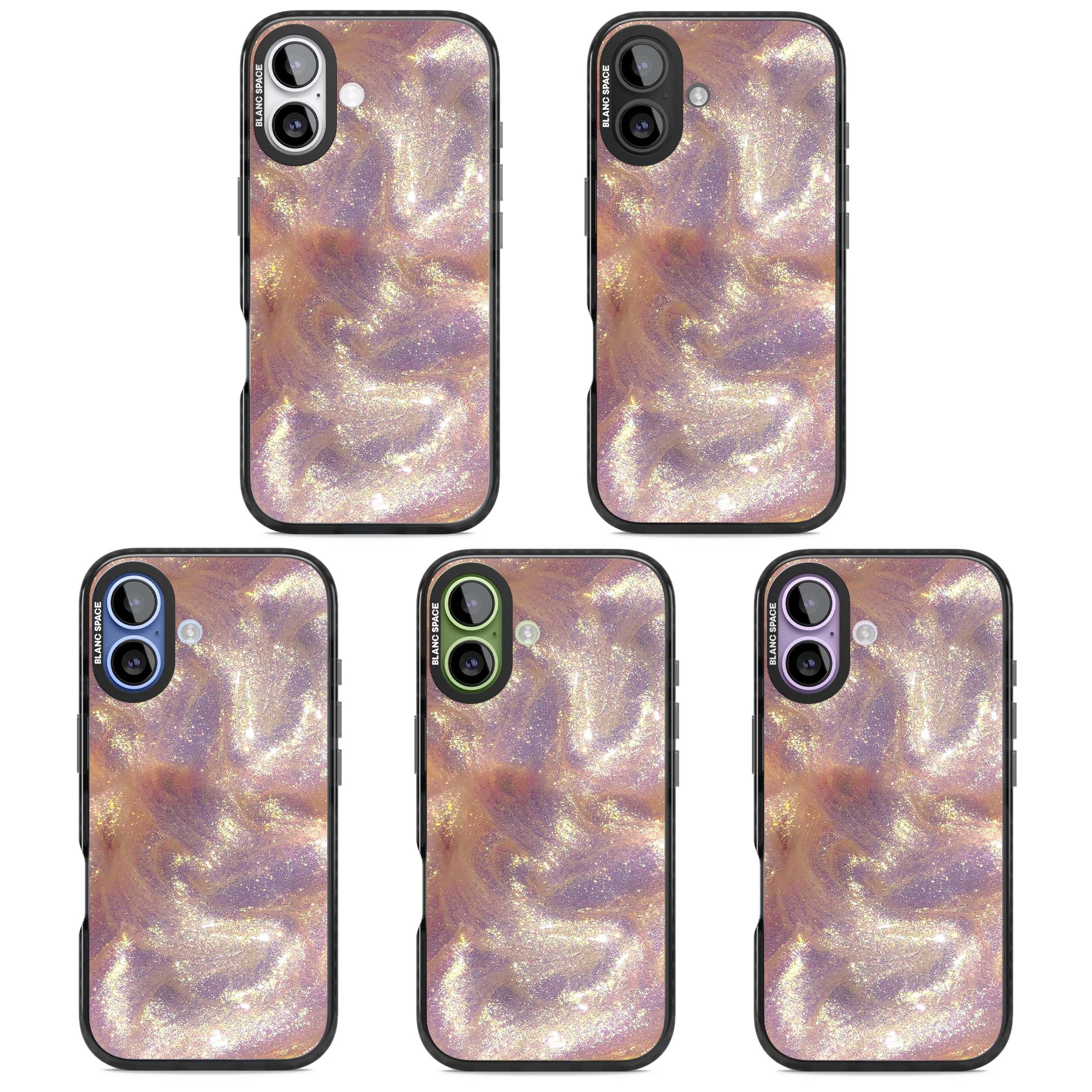 Shimmer marble iPhone case featuring rose gold glitter swirls, lilac shimmer and iridescent pearl finish | Clear Impact case for iPhone 17