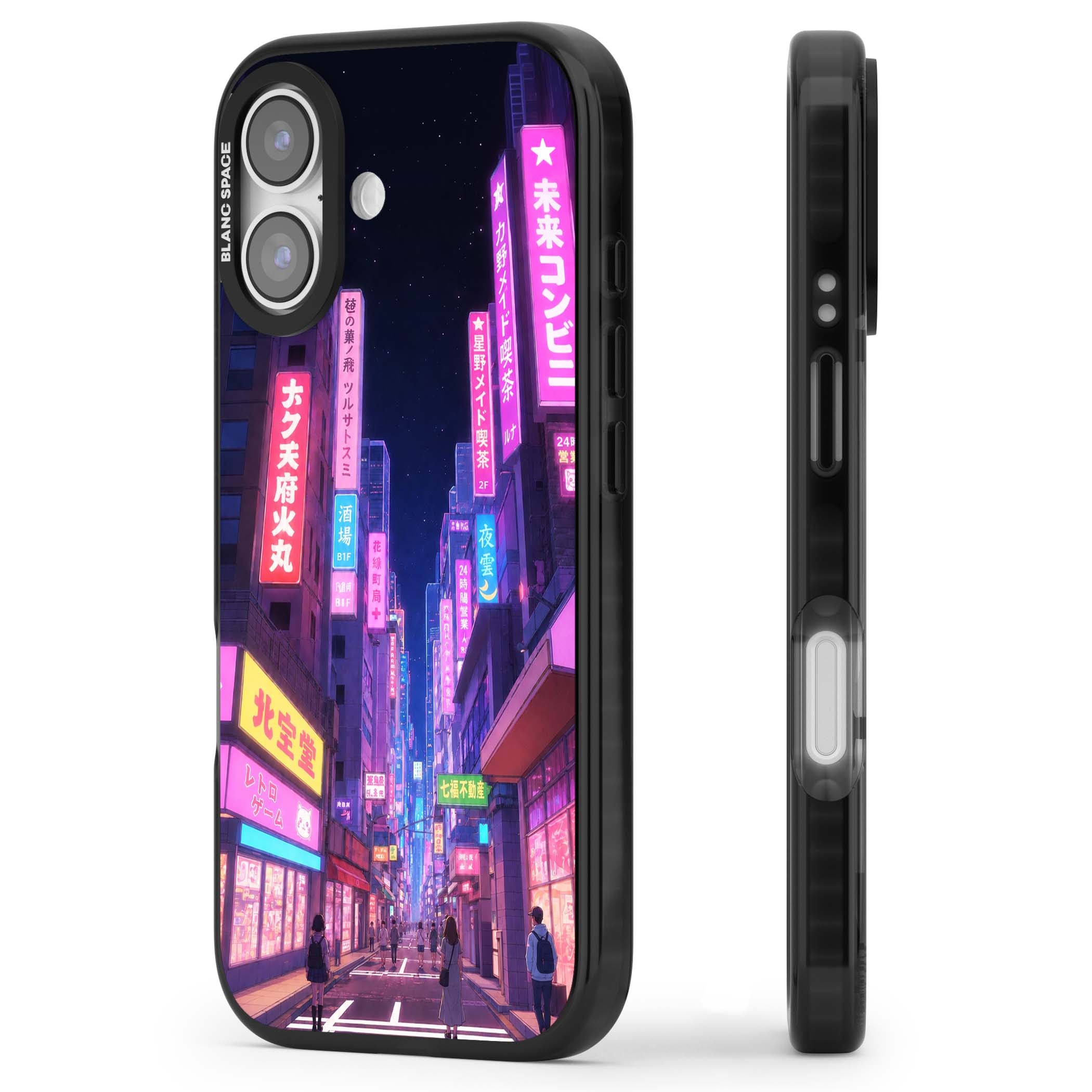 Shibuya At Night Japanese neon city iPhone case featuring glowing kanji signs, pink storefronts and a Tokyo street at n | Clear Impact case for iPhone 17