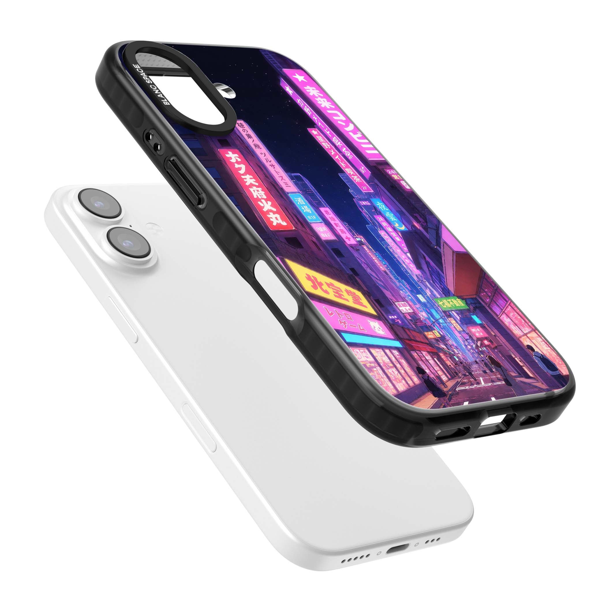 Shibuya At Night Japanese neon city iPhone case featuring glowing kanji signs, pink storefronts and a Tokyo street at n | Clear Impact case for iPhone 17
